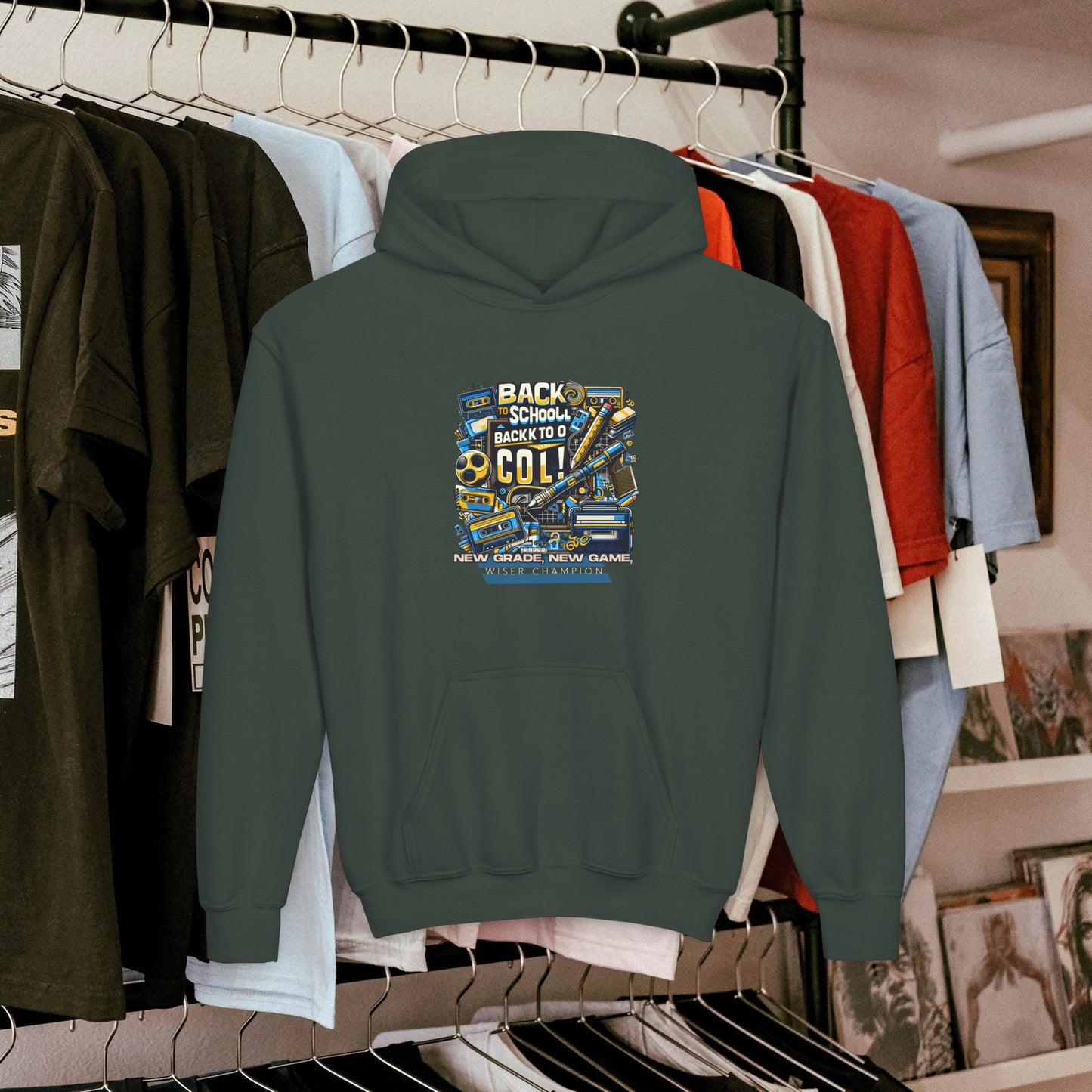 Youth Heavy Blend Hooded Sweatshirt_ Cozy Comfort & Playful Prints for Active Kids_ N8* Series YHBHS003_ Back to School Series Limited Edition by WesternWaves: