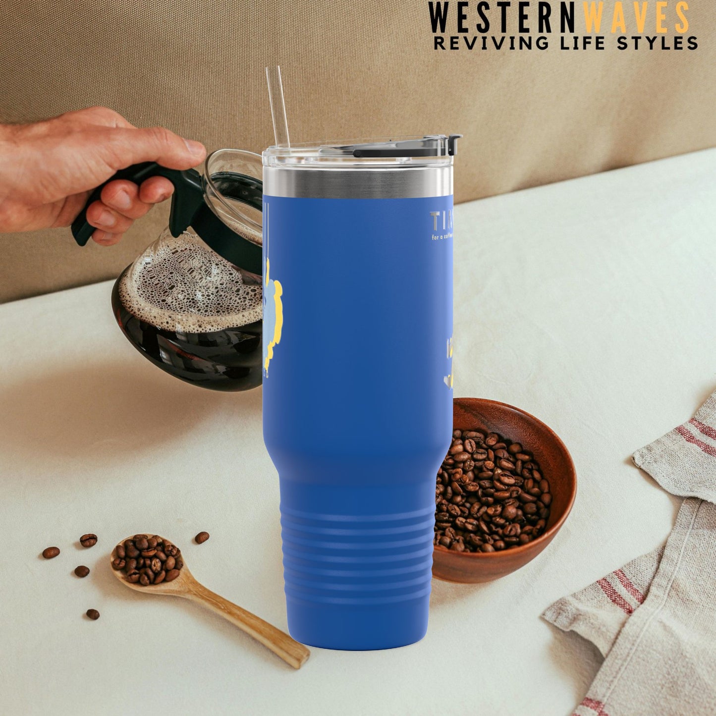 Adventure Insulated Travel Mug_ 40oz with Time & Freedom Design_ N7+ Series AITMUG PT2WW001_ Limited Edition by WesternWaves: