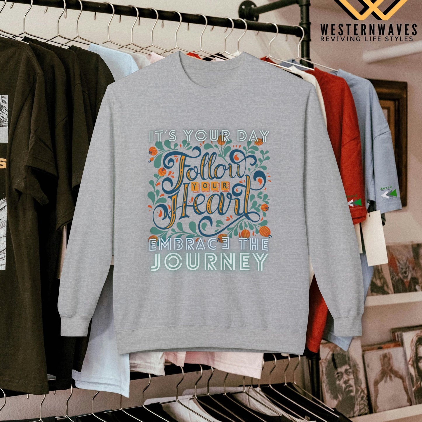 Unisex Midweight Fleece Crewneck Sweatshirt_ N2+ Series UXMWFCS PT2WW002_ WesternWaves Signature Edition: