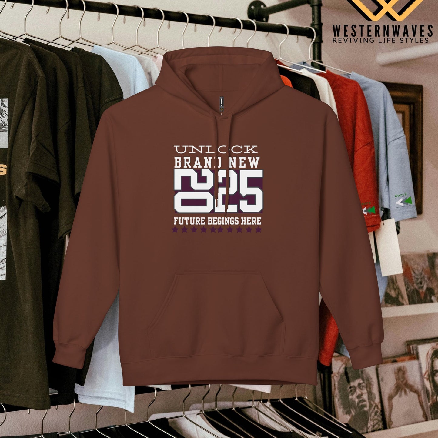 Unisex Midweight Softstyle Fleece Hoodie_ N3+ Series USMWSSFH PT2WW009_ Limited Edition Luxuriously Soft 100% Cotton Face by WesternWaves:
