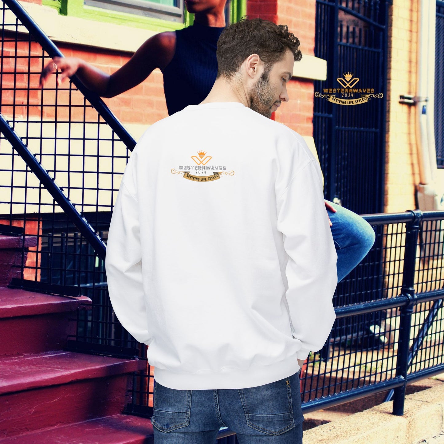 Unisex Midweight Softstyle Fleece Crewneck Sweatshirt_ N3+ Series USMWSSFCNSS PT2WW002_ Limited Edition Stylish Eco-conscious Raw Classic by WesternWaves: