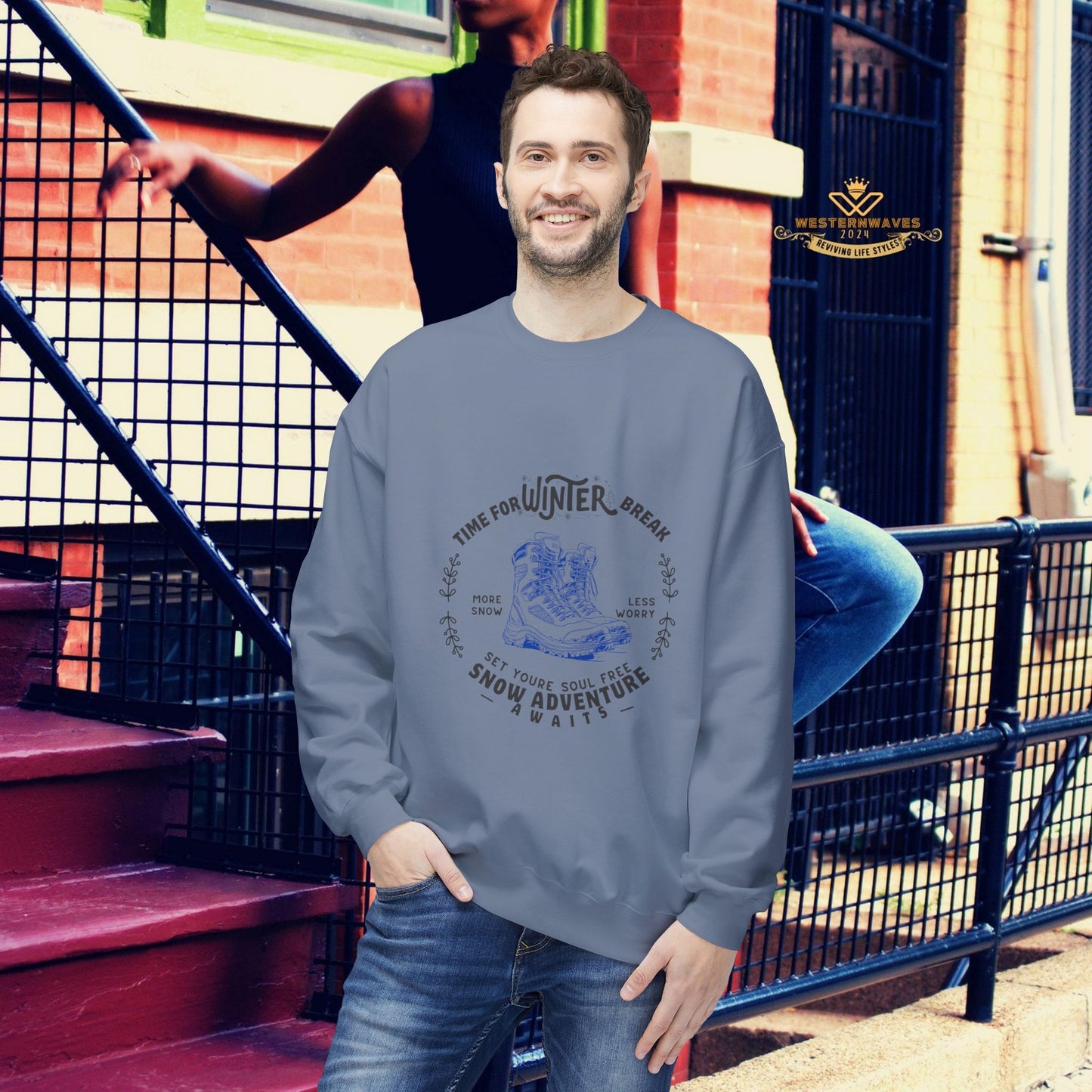 Unisex Midweight Softstyle Fleece Crewneck Sweatshirt_ N3+ Series USMWSSFCNSS PT2WW002_ Limited Edition Stylish Eco-conscious Raw Classic by WesternWaves: