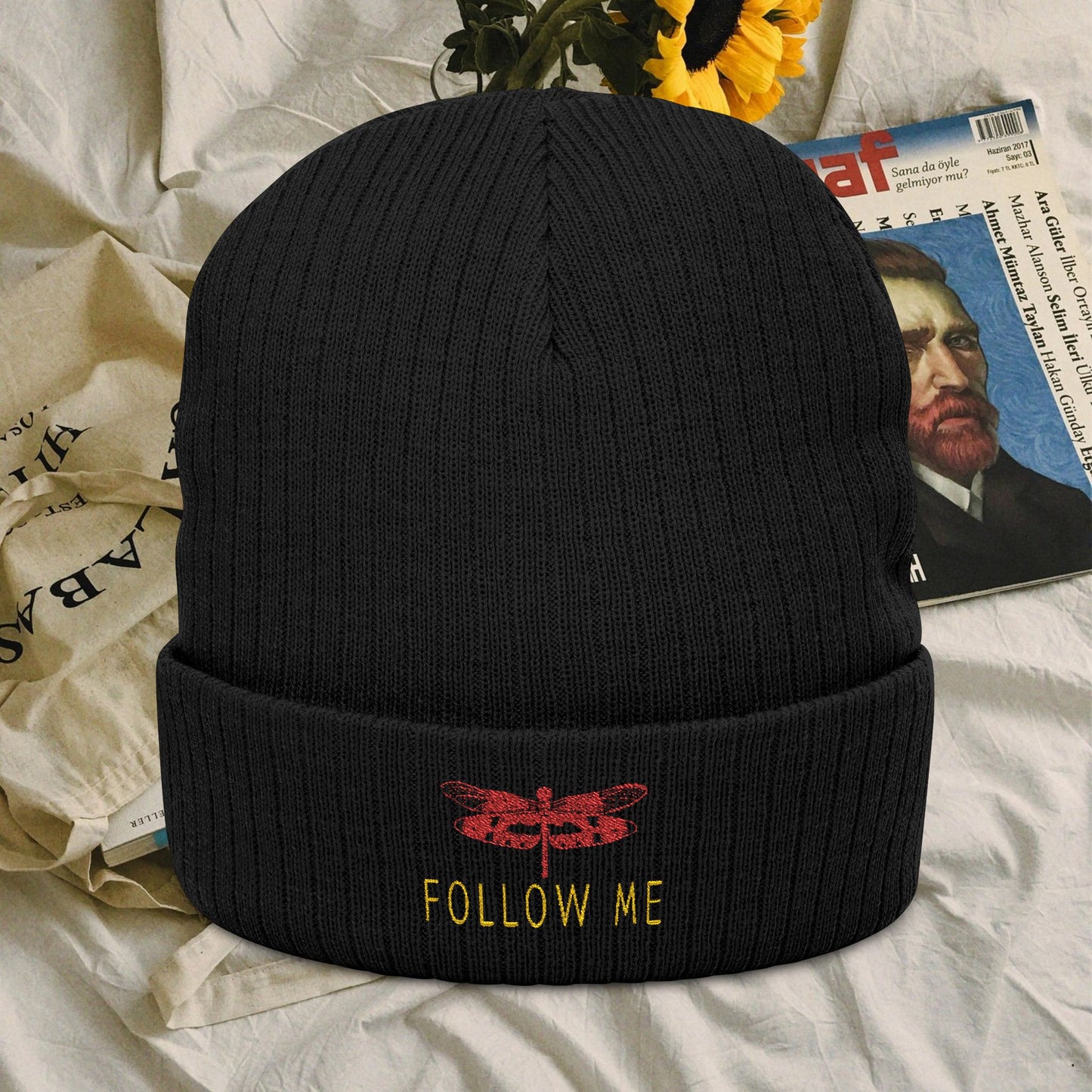 Follow Me Embroidered Ribbed Knit Beanie_ N7+ Series FMEMBRKB P_T2WW001_ Limited Edition Stylish Winter Accessory_ by WesternWaves: