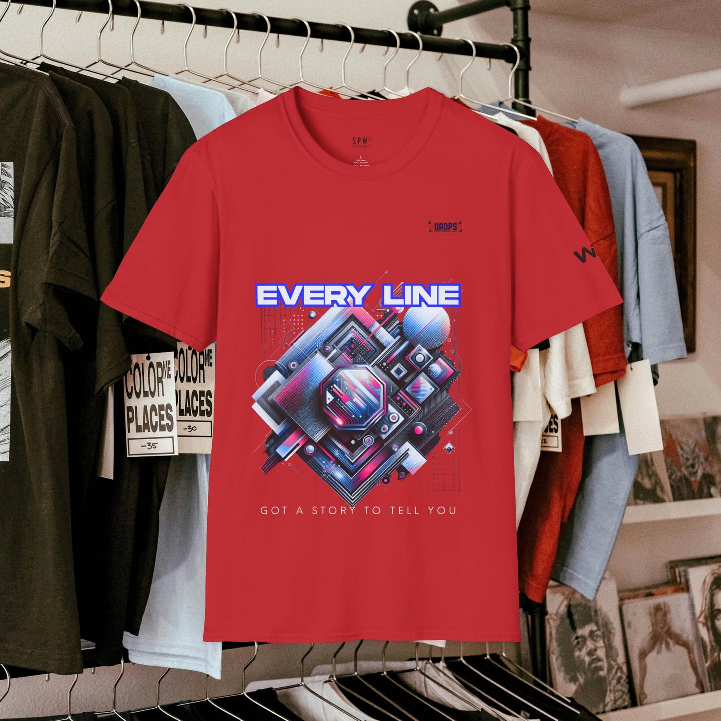 Every Line Graphic Unisex Softstyle T-Shirt | Retro Art Tee, Casual Wear, Gift for Art Lovers, Streetwear, Everyday Style