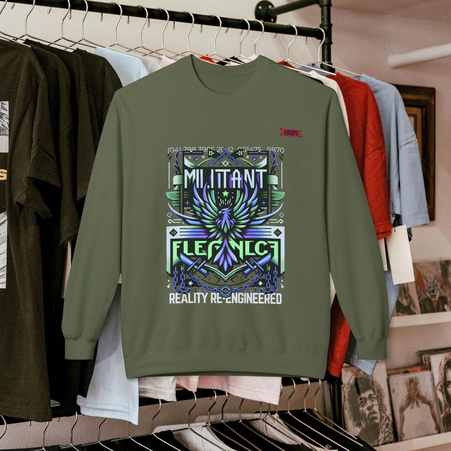 Unisex Midweight Softstyle Fleece Crewneck Sweatshirt_ Series N8+ USMWSSFCNSS PT2WW001_ UWD 0027_ Limited Edition Graphic Pullover by WesternWaves: