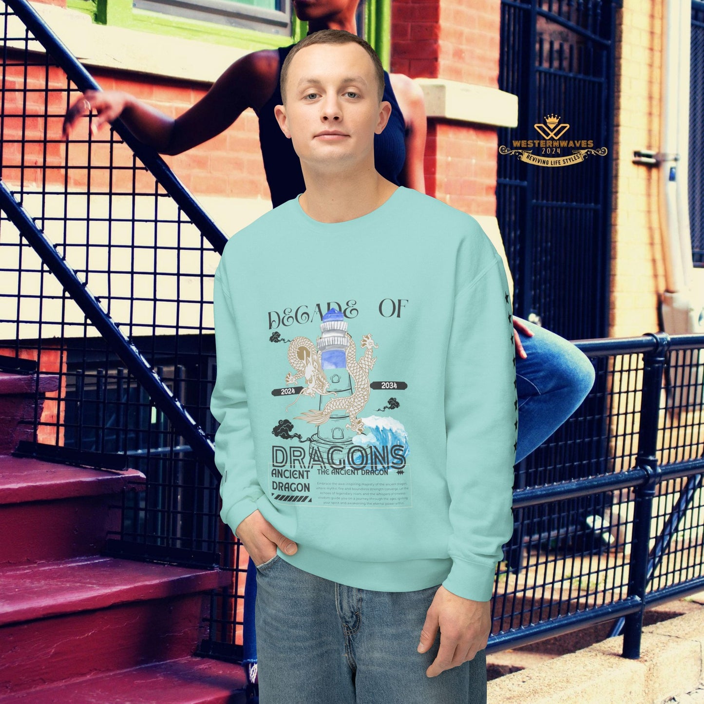Unisex Lightweight Crewneck Sweatshirt_ N3+ Series ULWCSS PT2WW013_ Limited Edition Conscious Fashion Collaboration by WesternWaves: