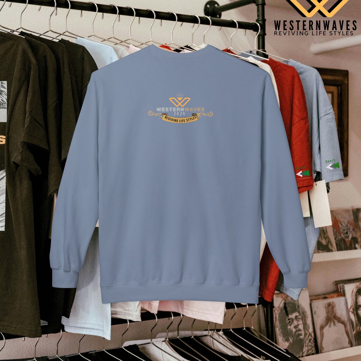 Unisex Midweight Fleece Crewneck Sweatshirt_ N3+ Series UXMWFCS PT2WW015_ WesternWaves Signature Limited Edition: