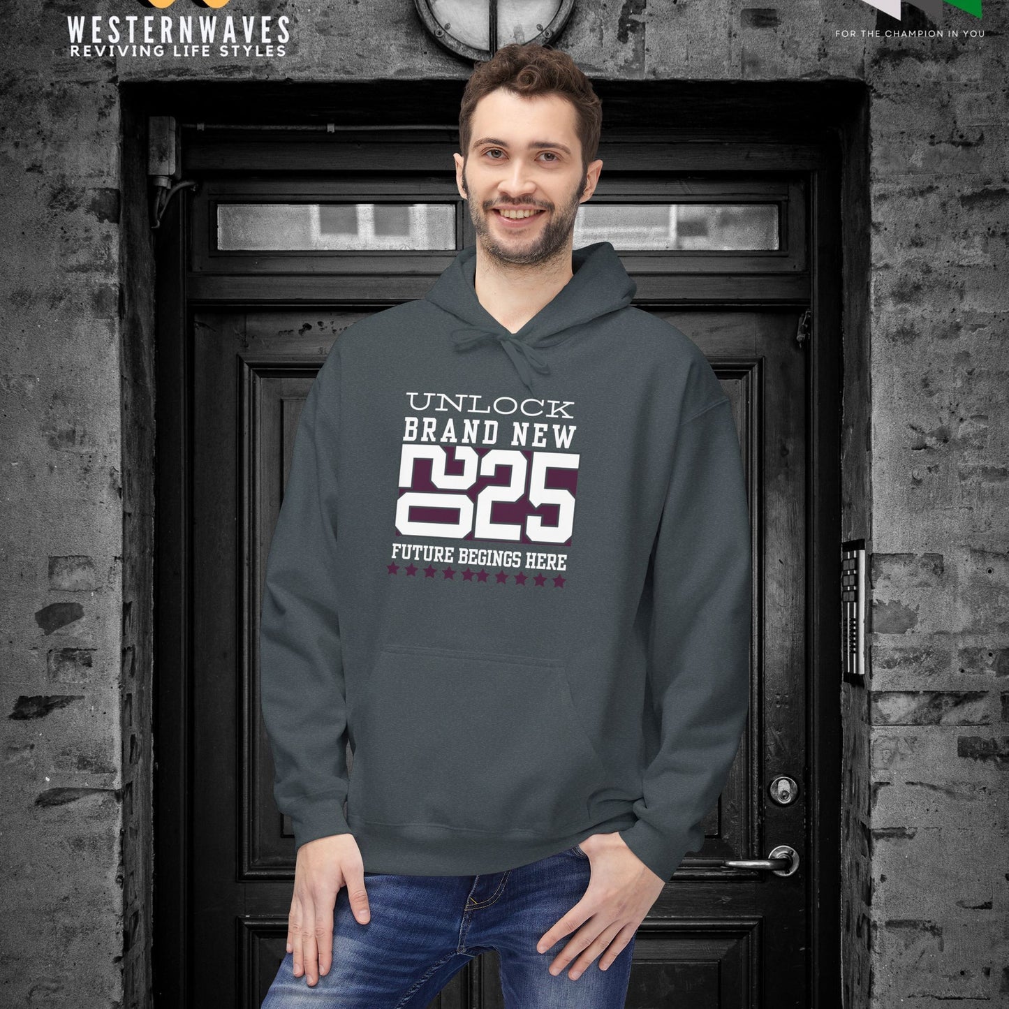 Unisex Midweight Softstyle Fleece Hoodie_ N3+ Series USMWSSFH PT2WW009_ Limited Edition Luxuriously Soft 100% Cotton Face by WesternWaves: