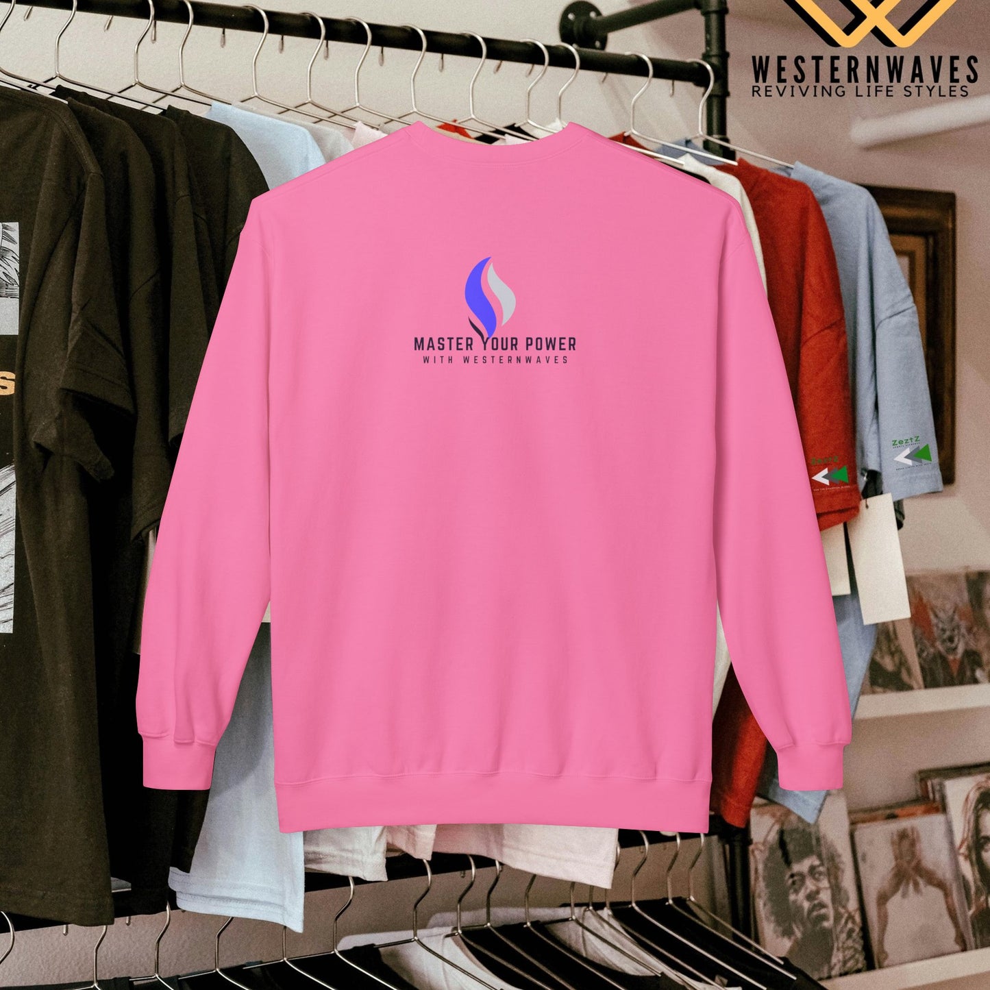 Unisex Midweight Softstyle Fleece Crewneck Sweatshirt_ N3+ Series USMWSSFCNSS PT2WW001_ Limited Edition Stylish Eco-conscious Raw Classic by WesternWaves:
