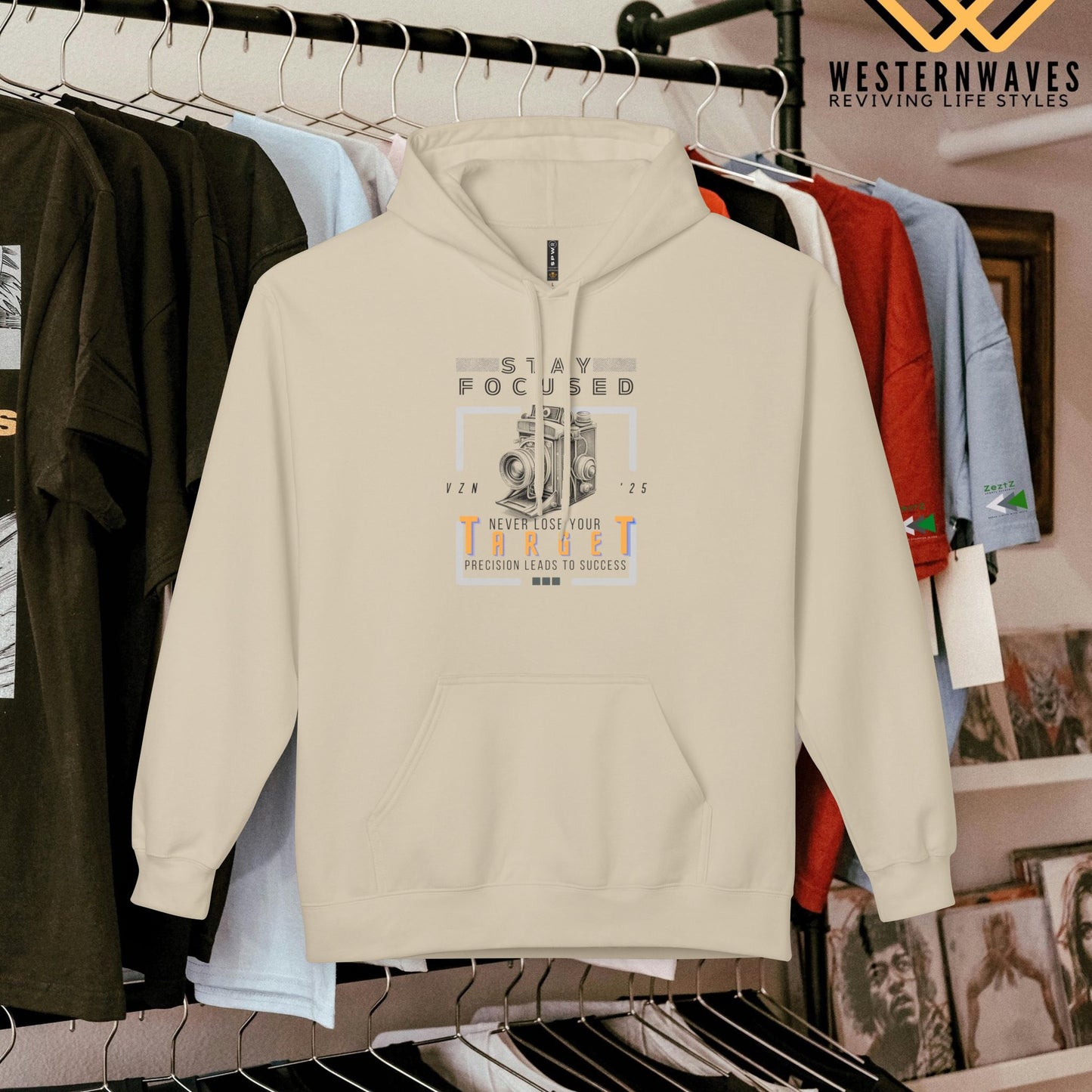 Unisex Midweight Softstyle Fleece Hoodie_ N3+ Series USMWSSFH PT2WW006_ Limited Edition Luxuriously Soft 100% Cotton Face by WesternWaves: