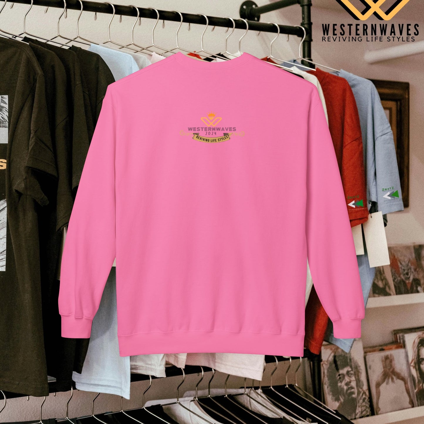 Unisex Midweight Softstyle Fleece Crewneck Sweatshirt_ N3+ Series USMWSSFCNSS PT2WW002_ Limited Edition Stylish Eco-conscious Raw Classic by WesternWaves: