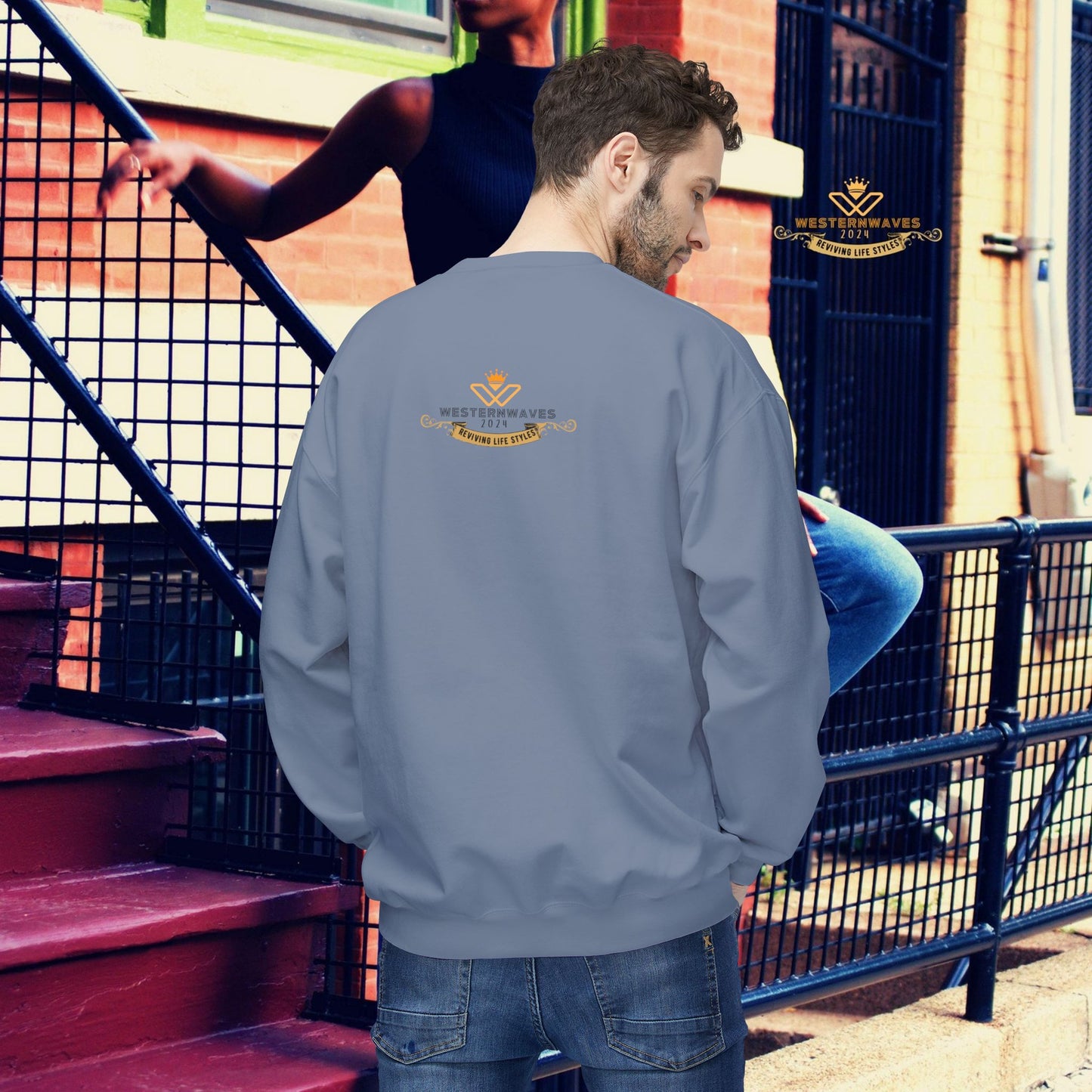 Unisex Midweight Softstyle Fleece Crewneck Sweatshirt_ N3+ Series USMWSSFCNSS PT2WW002_ Limited Edition Stylish Eco-conscious Raw Classic by WesternWaves: