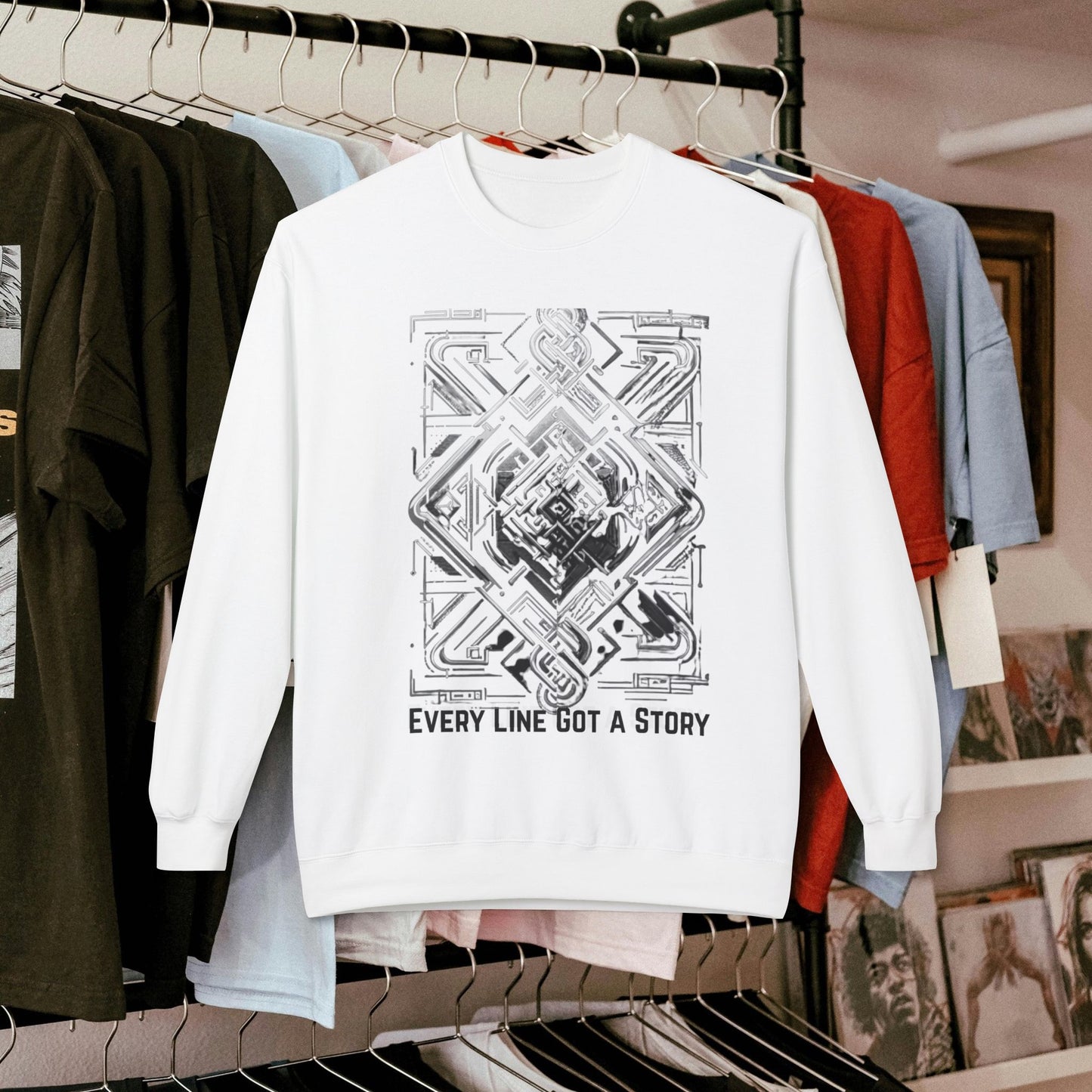Every Line Got A Story Sweatshirt | Unisex Fleece Crewneck, Cozy Pullover, Artistic Gift, Casual Layer, Everyday Wear