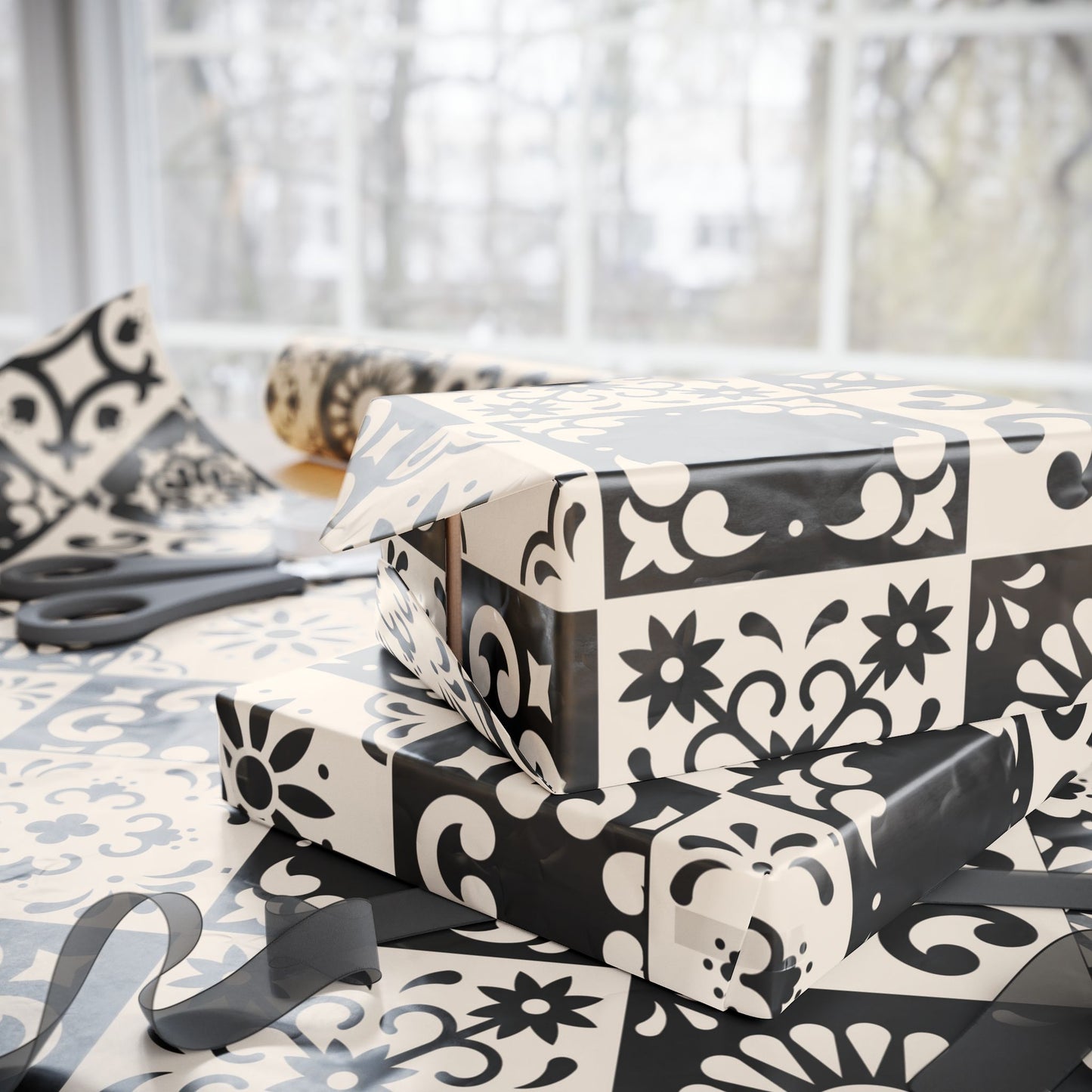 Wrapping Papers - Elegant Black Pattern - Perfect for Gift Giving and Special Occasions_ N6+ Series WPEPG PT2WW003_ Limited Edition by WesternWaves: