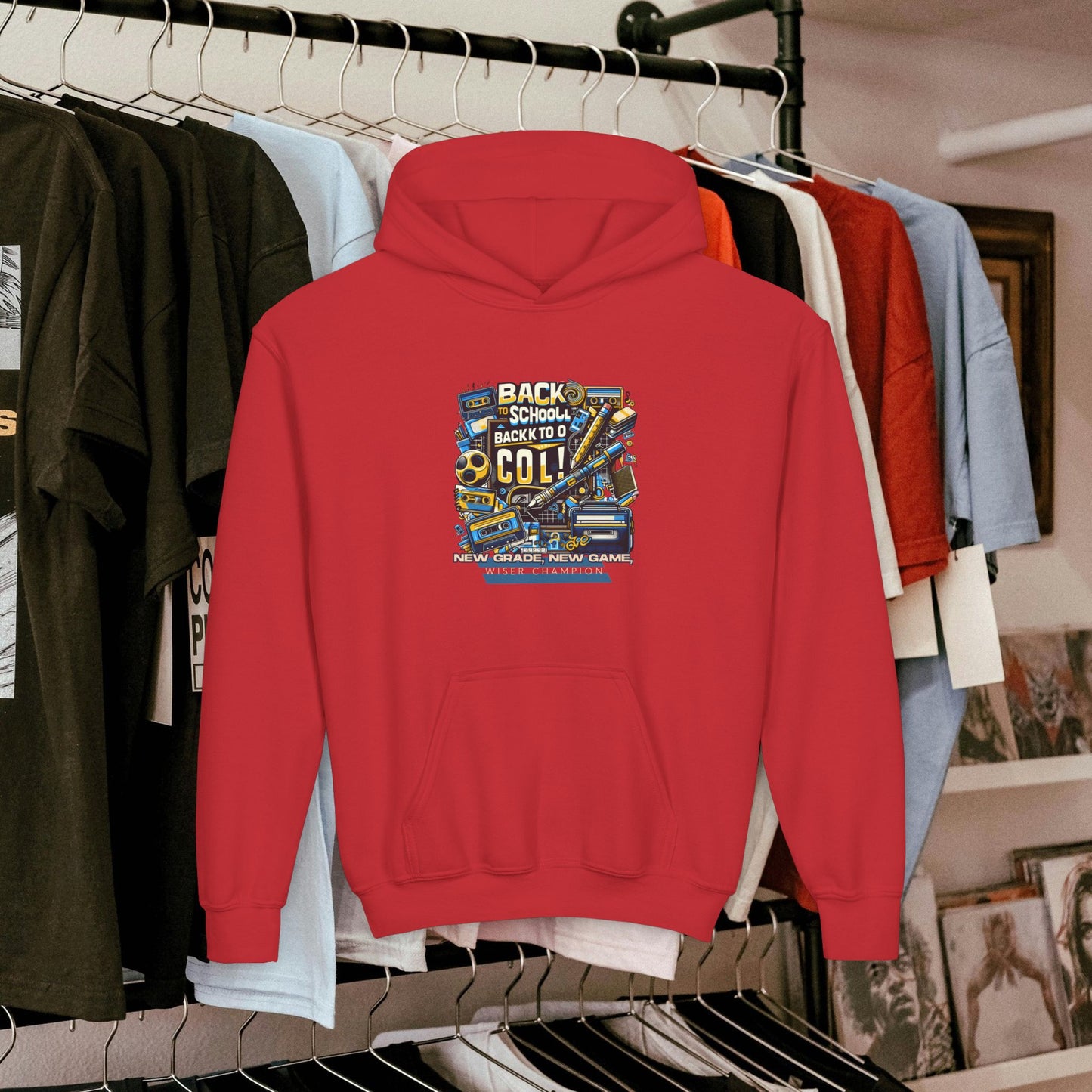 Youth Heavy Blend Hooded Sweatshirt_ Cozy Comfort & Playful Prints for Active Kids_ N8* Series YHBHS003_ Back to School Series Limited Edition by WesternWaves: