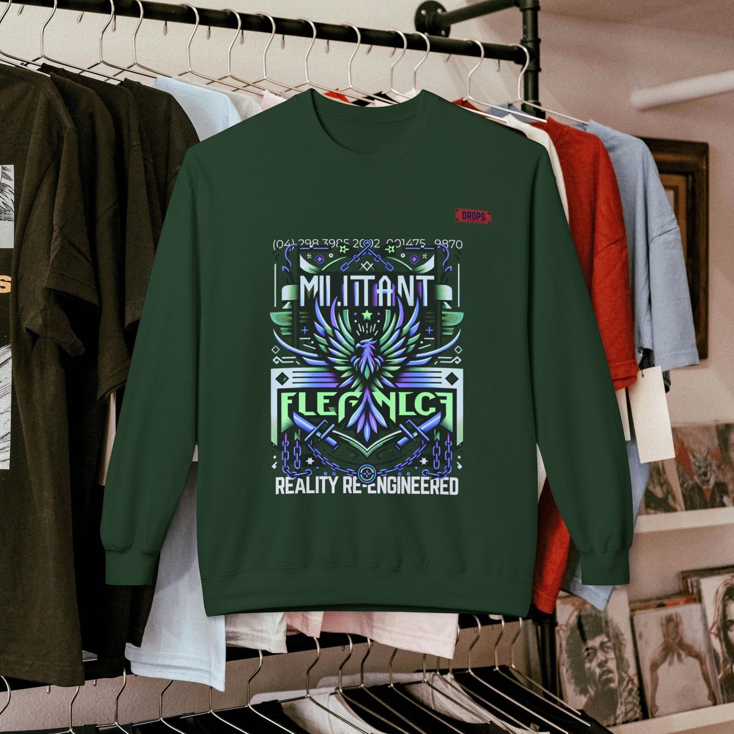 Unisex Midweight Softstyle Fleece Crewneck Sweatshirt_ Series N8+ USMWSSFCNSS PT2WW001_ UWD 0027_ Limited Edition Graphic Pullover by WesternWaves: