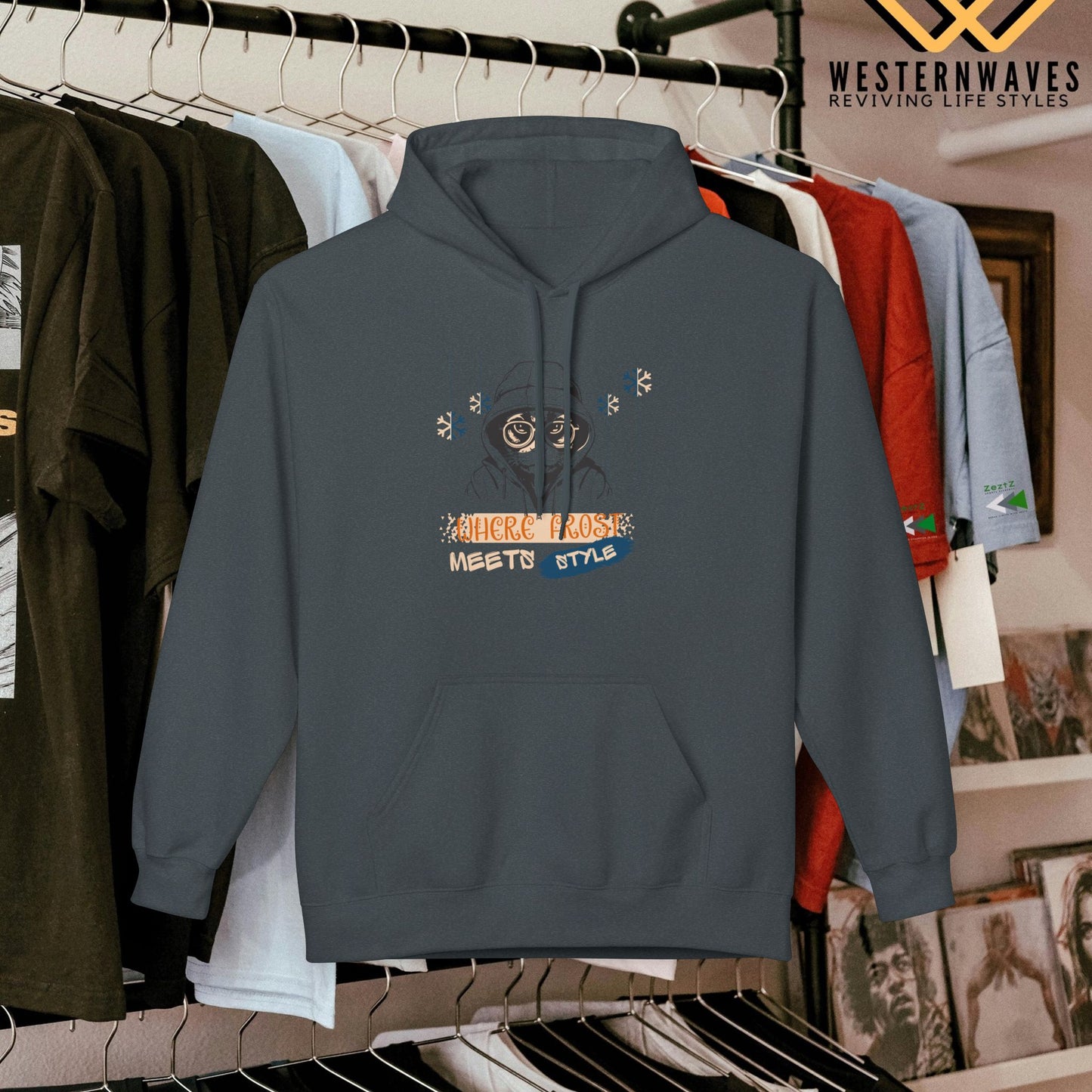 Unisex Midweight Softstyle Fleece Hoodie_ N3+ Series USMWSSFH PT2WW002_ Limited Edition Luxuriously Soft 100% Cotton Face by WesternWaves: