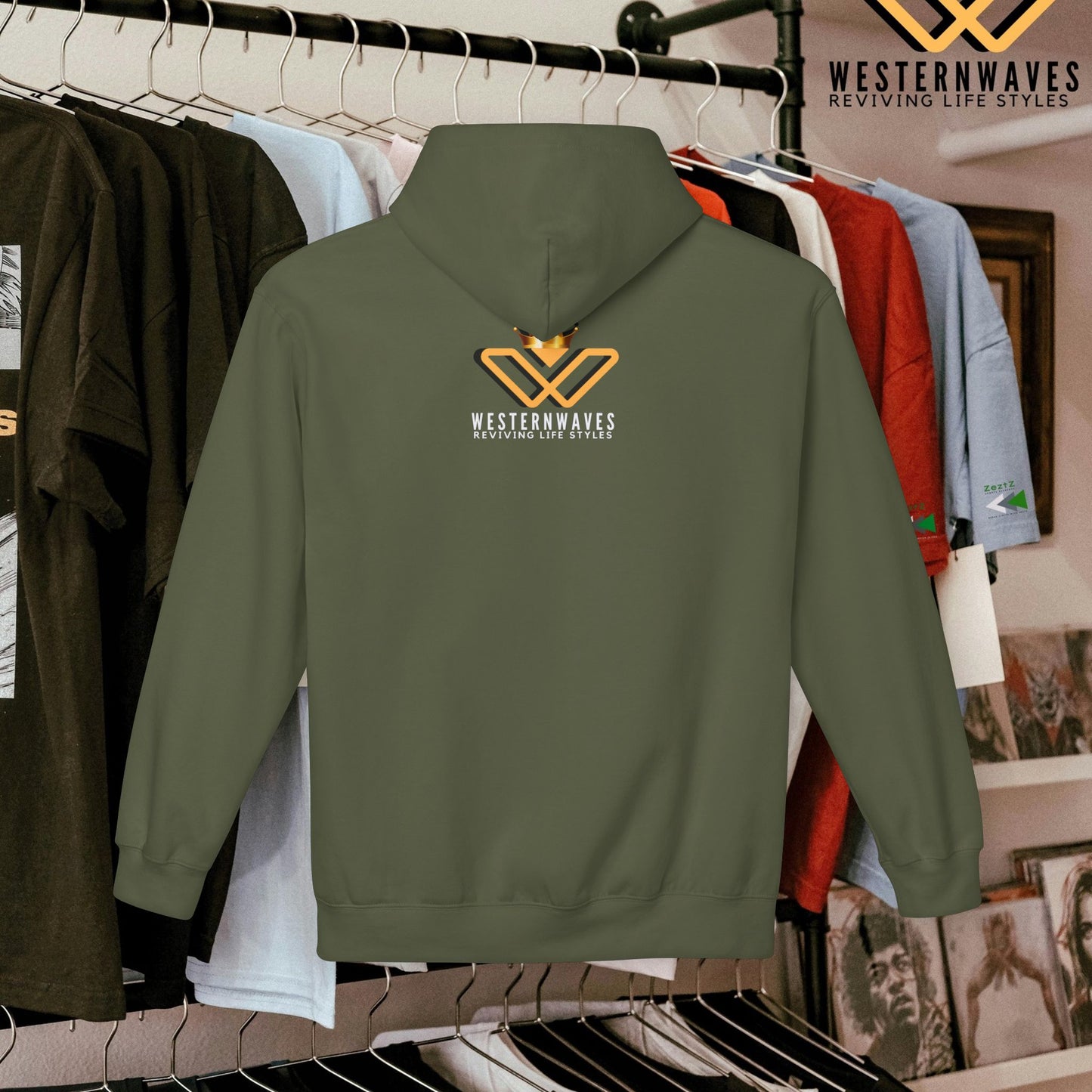 Unisex Midweight Softstyle Fleece Hoodie_ N3+ Series USMWSSFH PT2WW009_ Limited Edition Luxuriously Soft 100% Cotton Face by WesternWaves: