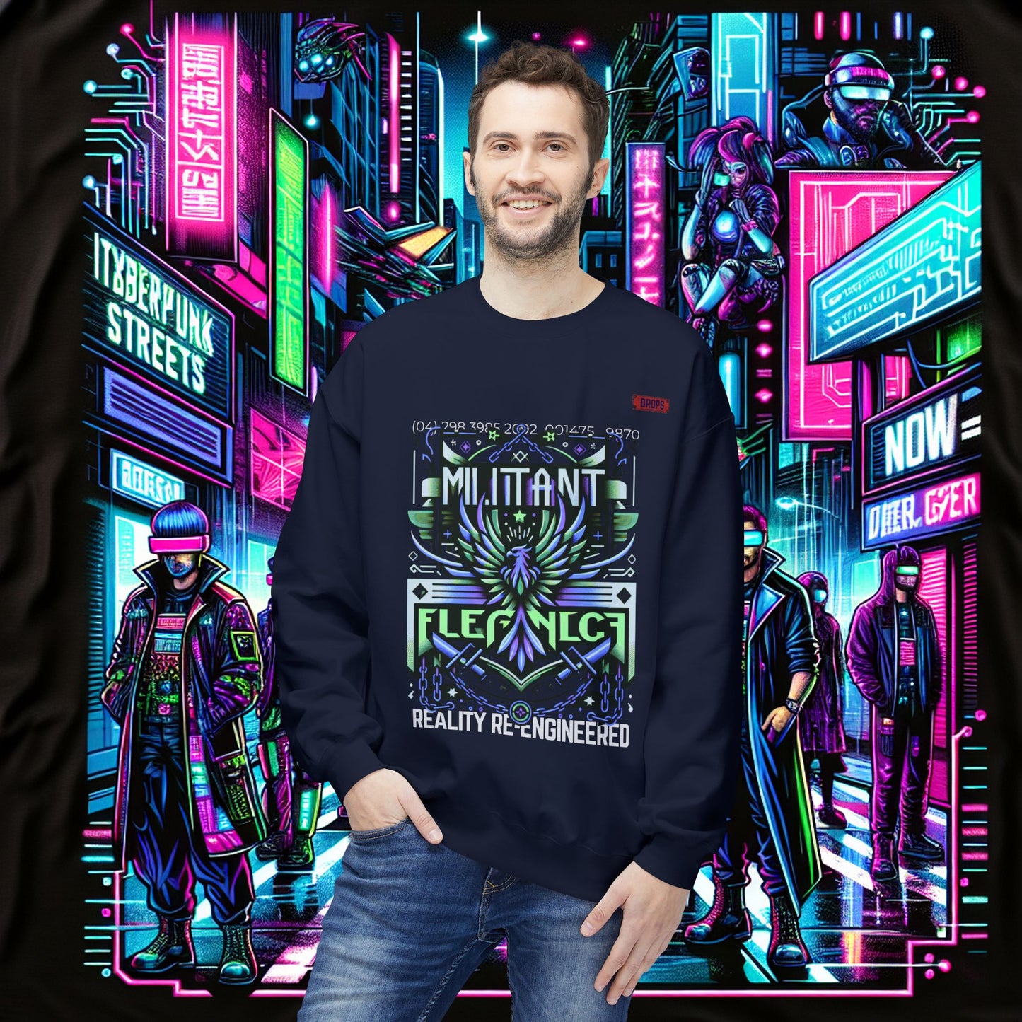 Unisex Midweight Softstyle Fleece Crewneck Sweatshirt_ Series N8+ USMWSSFCNSS PT2WW001_ UWD 0027_ Limited Edition Graphic Pullover by WesternWaves: