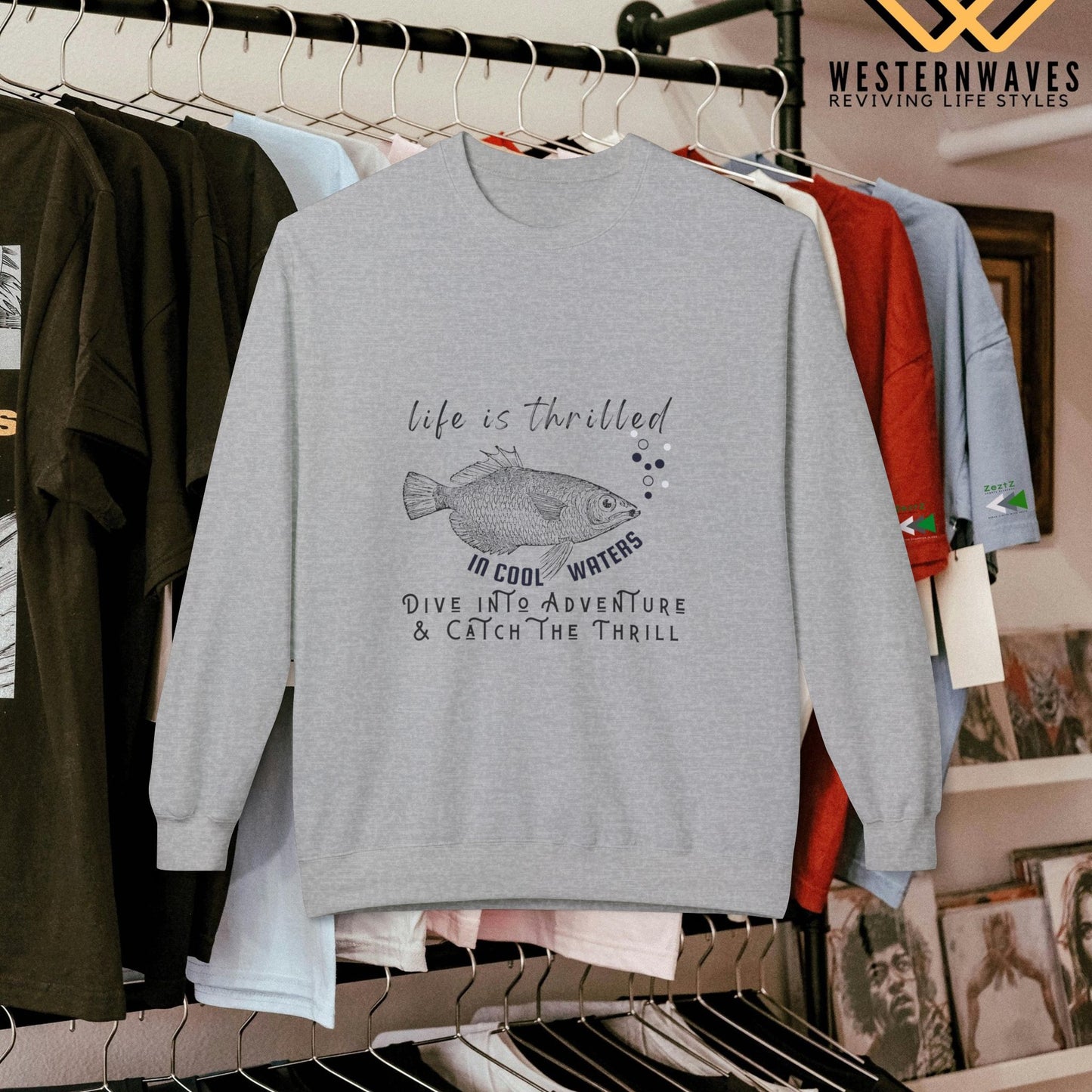 Unisex Midweight Softstyle Fleece Crewneck Sweatshirt_ N3+ Series USMWSSFCNSS PT2WW007_ Limited Edition Stylish Eco-conscious Raw Classic by WesternWaves: