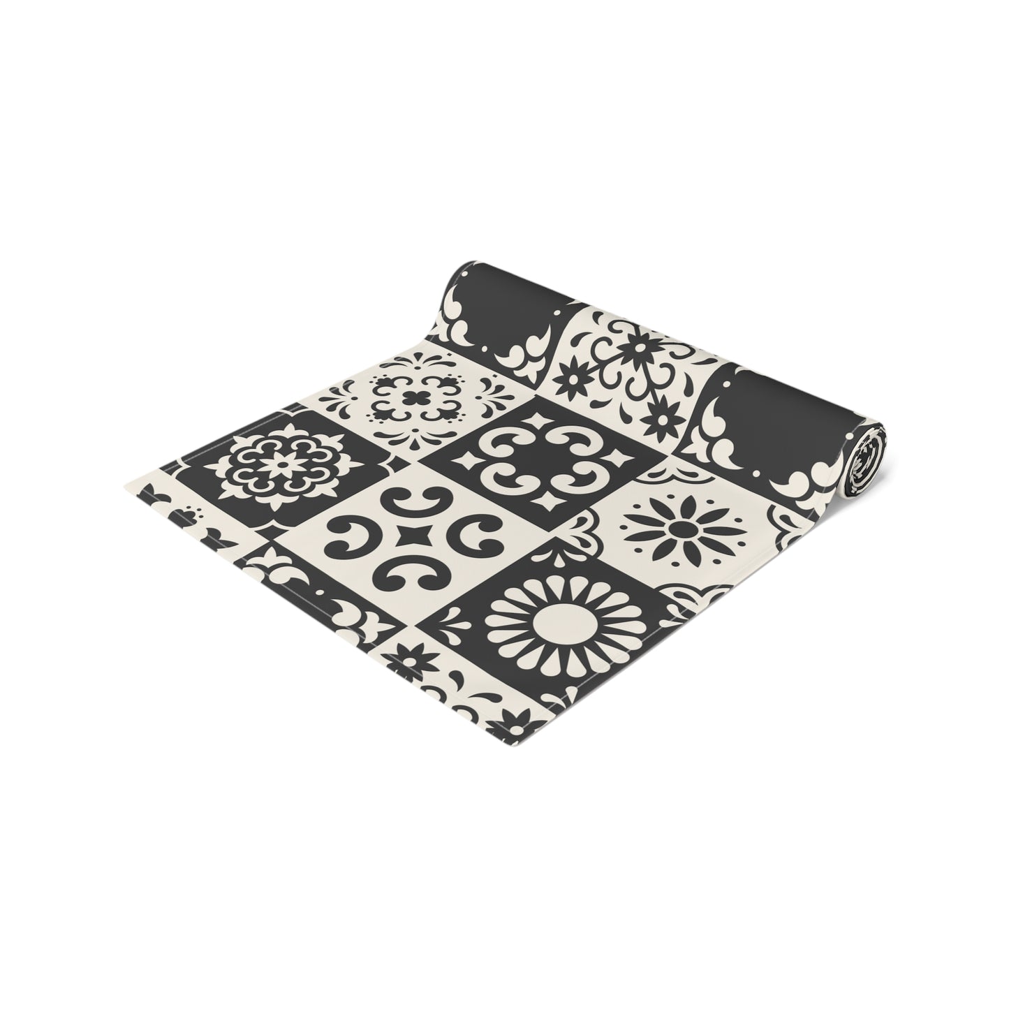Table Runner (Cotton, Poly)_ Elegant Black and White Table Runner_ N7+ Series TRUNNER PT2WW001_ Limited Edition by WesternWaves: