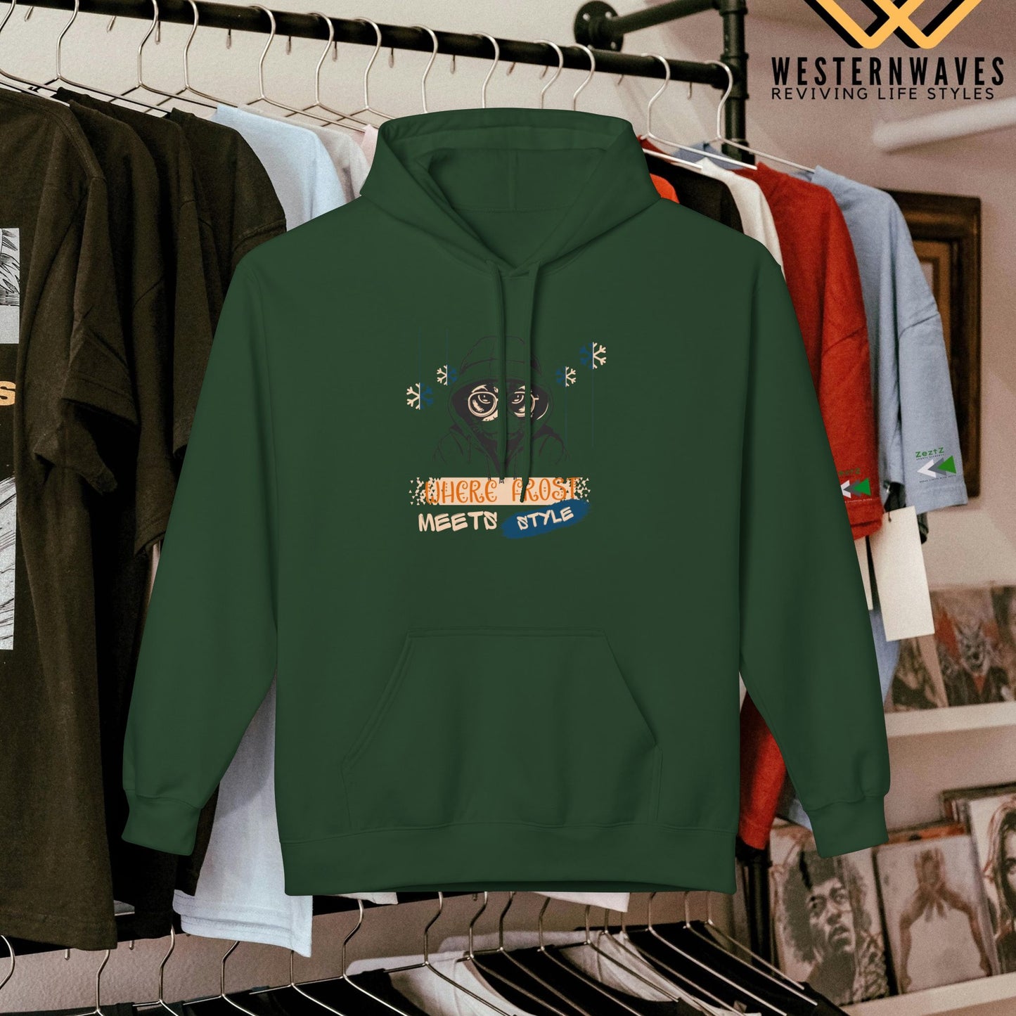 Unisex Midweight Softstyle Fleece Hoodie_ N3+ Series USMWSSFH PT2WW002_ Limited Edition Luxuriously Soft 100% Cotton Face by WesternWaves: