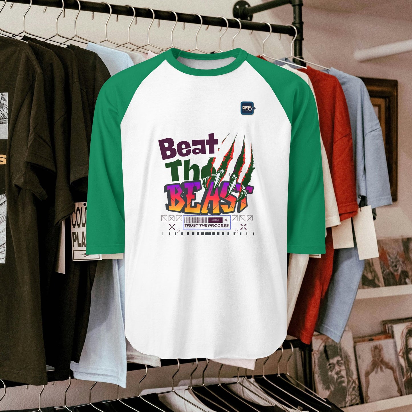 Beat the Beast Unisex Raglan Shirt - Retro Style, Perfect for Music Lovers and Casual Wear_ 19 April 2025_ 004