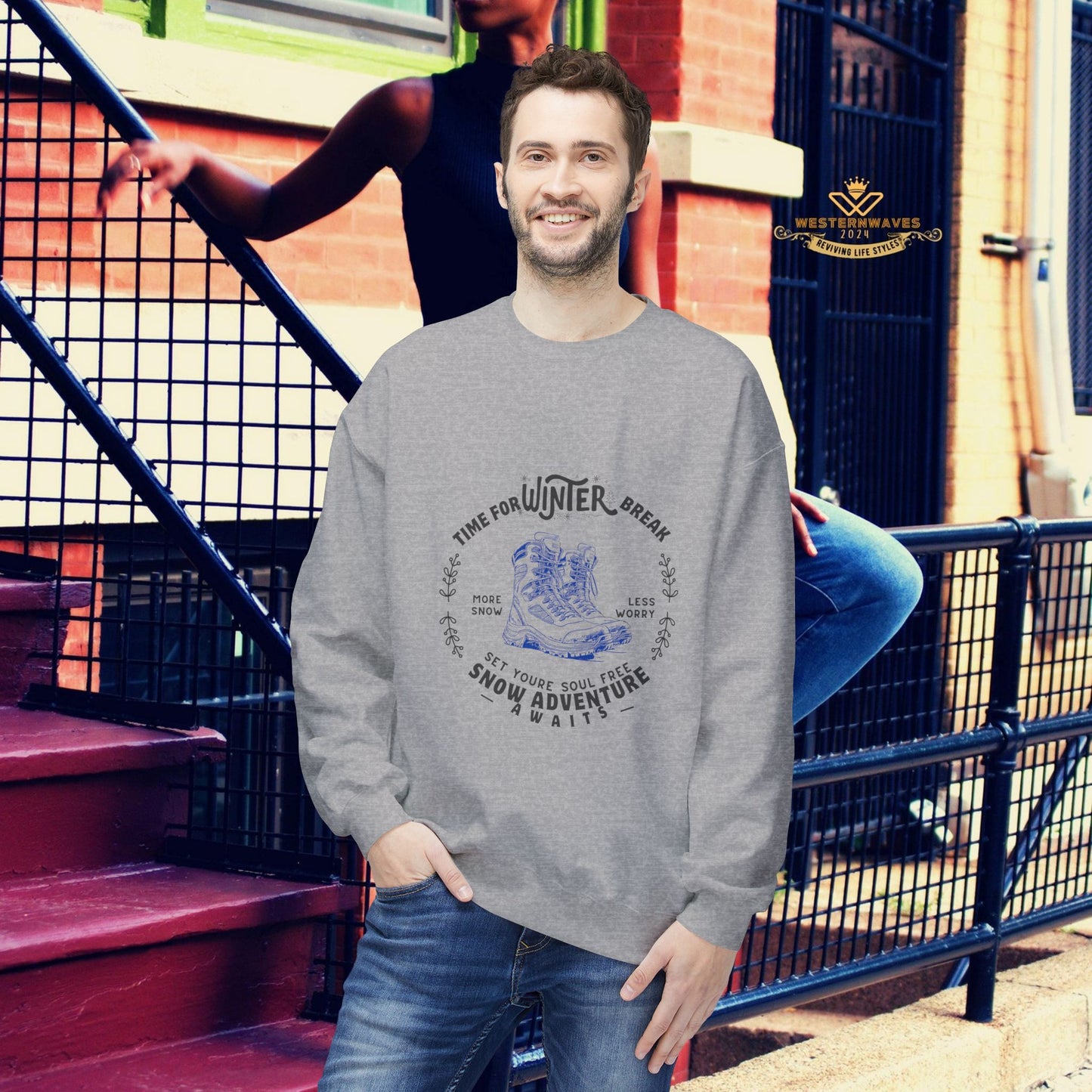 Unisex Midweight Softstyle Fleece Crewneck Sweatshirt_ N3+ Series USMWSSFCNSS PT2WW002_ Limited Edition Stylish Eco-conscious Raw Classic by WesternWaves: