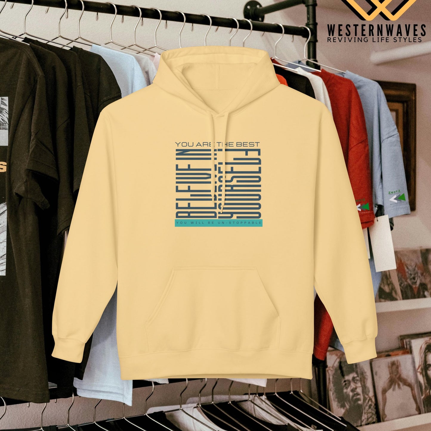 Unisex Midweight Softstyle Fleece Hoodie_ N2+ Series SMWSSFH PT2WW005_Limited Edition Luxuriously Soft 100% Cotton Face by WesternWaves: