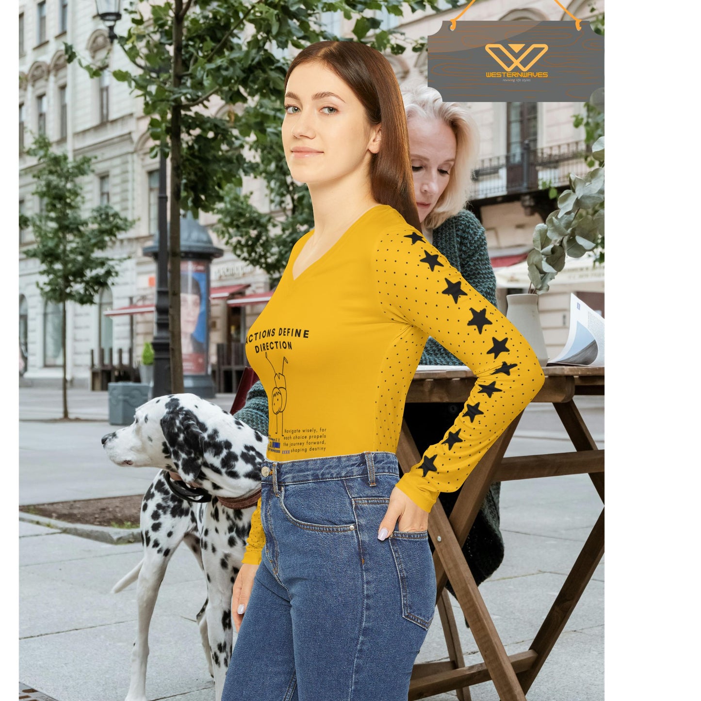 Women's Long Sleeve V-neck Shirt (AOP)_ N3+ Series WLSVNS PT2WW004_ Feminine Elegance Limited Edition by WesternWaves