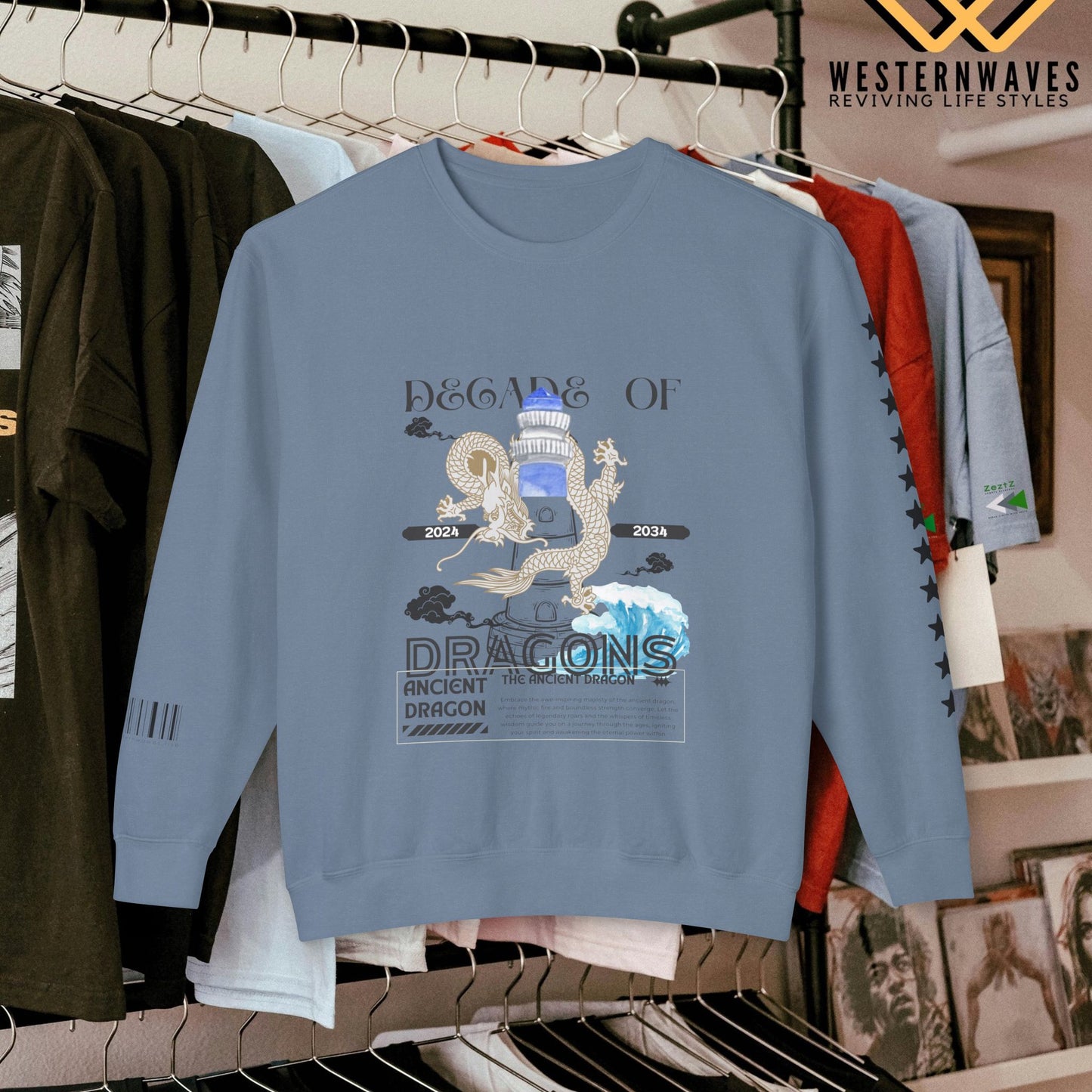 Unisex Lightweight Crewneck Sweatshirt_ N3+ Series ULWCSS PT2WW013_ Limited Edition Conscious Fashion Collaboration by WesternWaves: