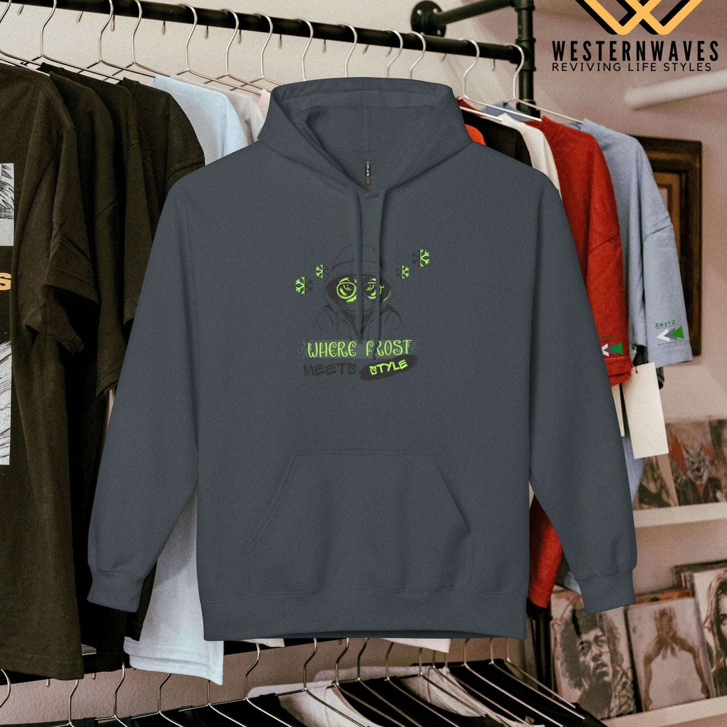 Unisex Midweight Softstyle Fleece Hoodie_ N3+ Series USMWSSFH PT2WW001_ Limited Edition Luxuriously Soft 100% Cotton Face by WesternWaves: