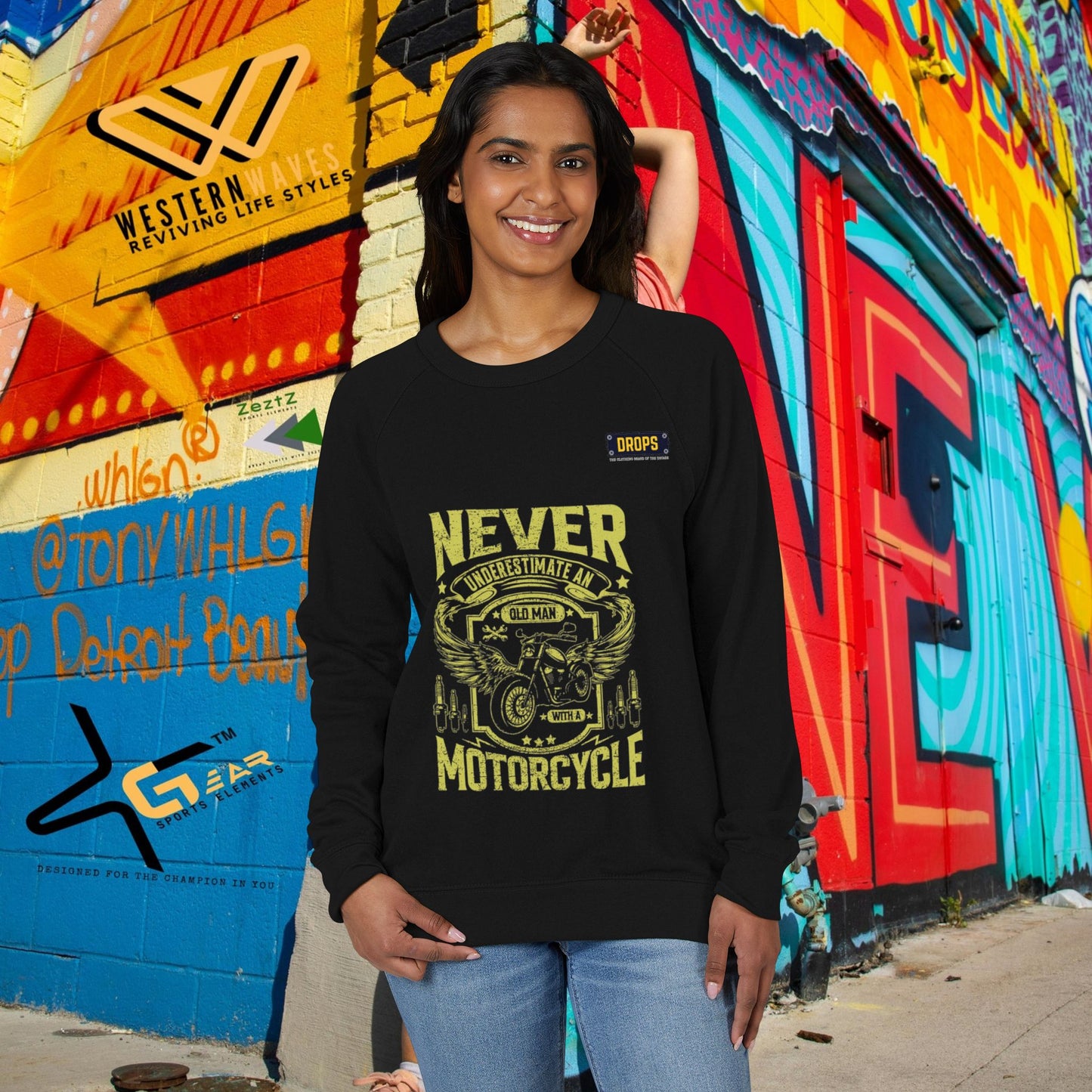 Unisex French Terry Raglan Crewneck_ 29 June 2025_ Limited Edition Vintage Motorcycle Apparel by WesternWaves: