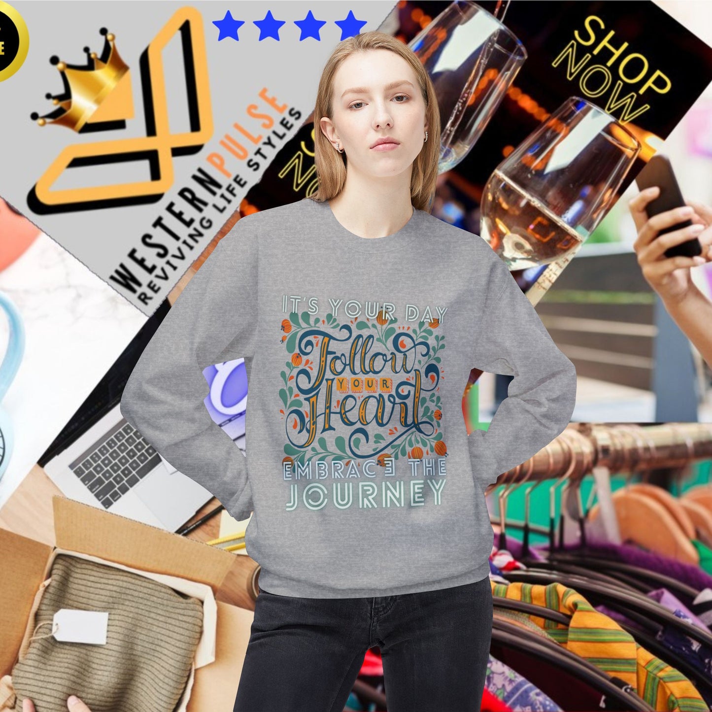 Unisex Midweight Fleece Crewneck Sweatshirt_ N2+ Series UXMWFCS PT2WW002_ WesternWaves Signature Edition: