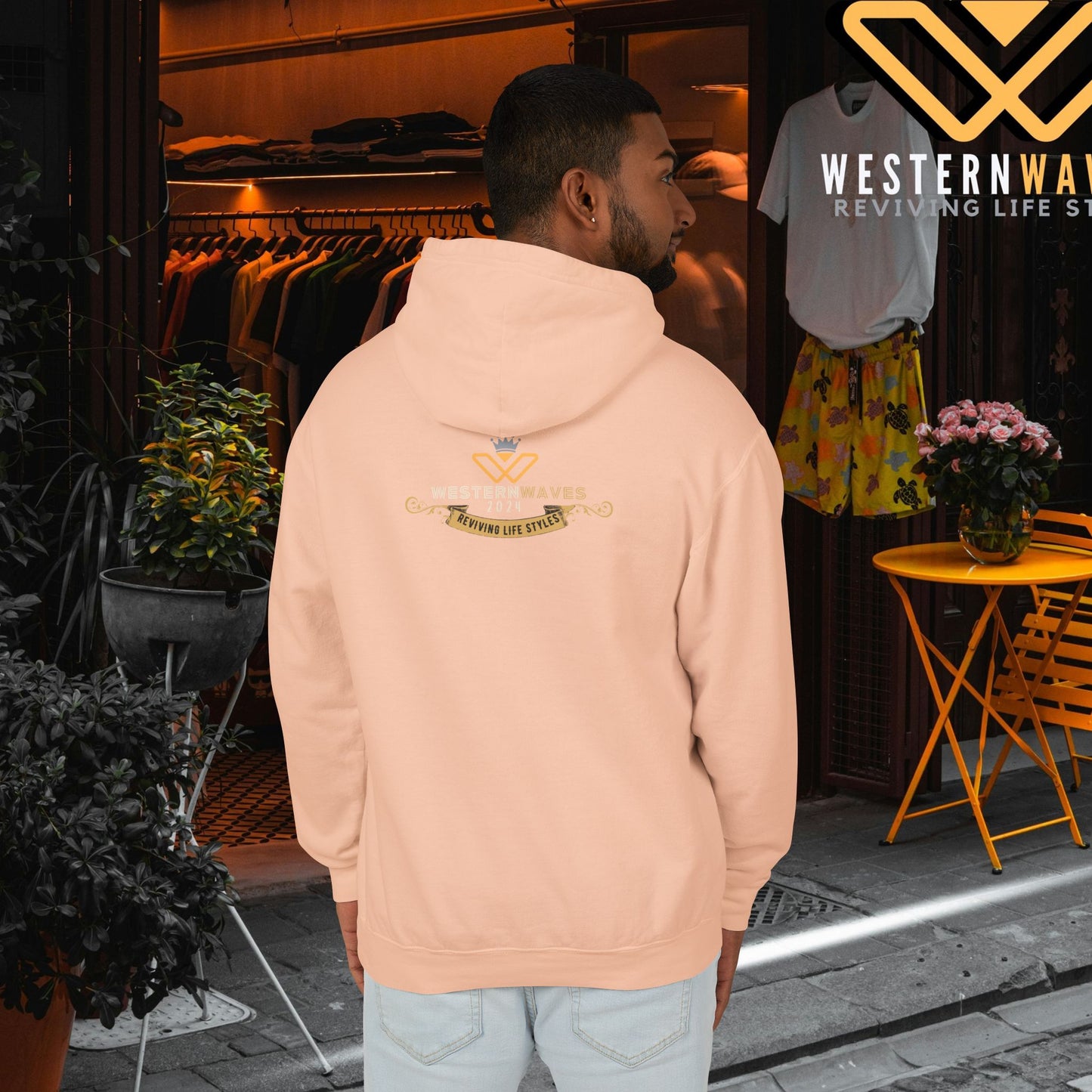 Lightweight Hooded Sweatshirt - Sustainable US Cotton - N3+ Series LWHSS PT2WW009_ Limited Edition Trend Seekers Design by WesternWaves:
