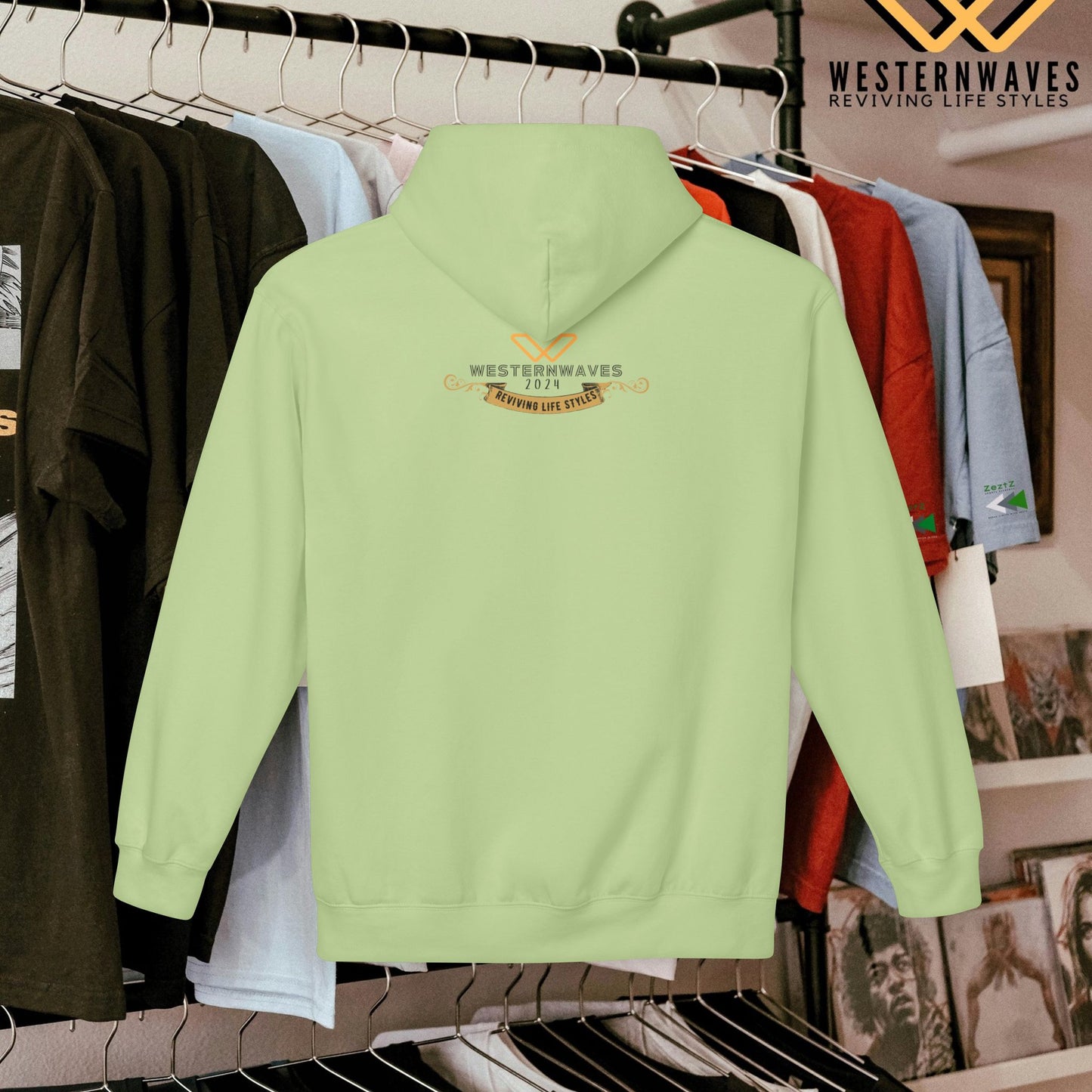 Unisex Midweight Softstyle Fleece Hoodie_ N3+ Series USMWSSFH PT2WW010_ Limited Edition Luxuriously Soft 100% Cotton Face by WesternWaves:
