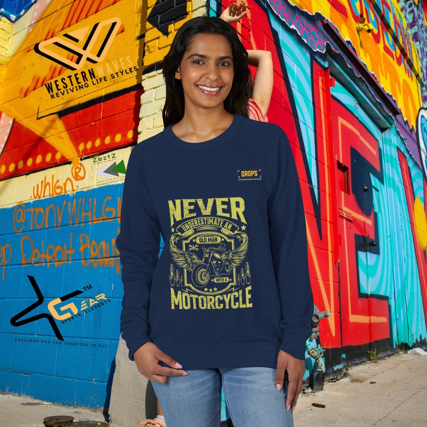 Unisex French Terry Raglan Crewneck_ 29 June 2025_ Limited Edition Vintage Motorcycle Apparel by WesternWaves: