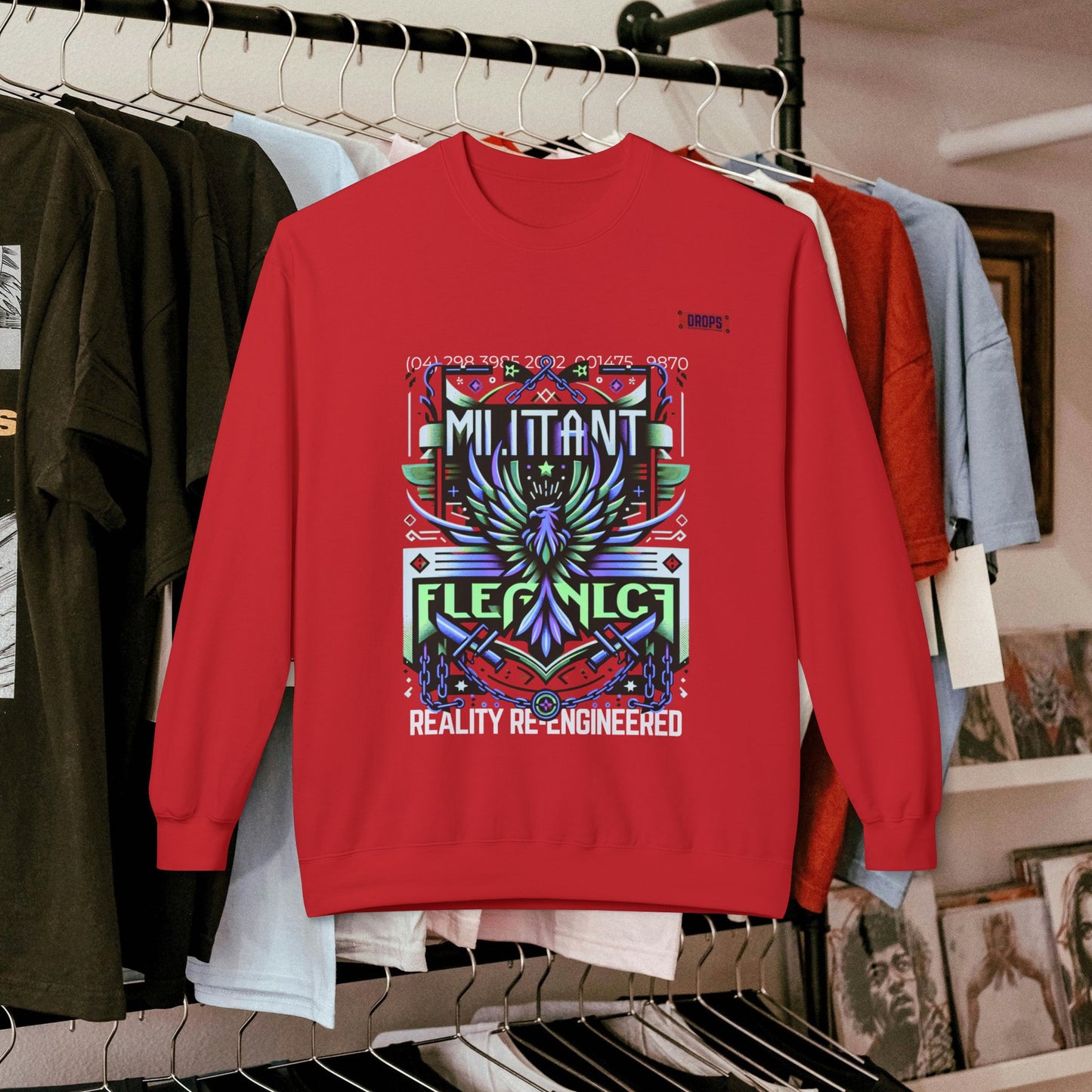 Unisex Midweight Softstyle Fleece Crewneck Sweatshirt_ Series N8+ USMWSSFCNSS PT2WW001_ UWD 0027_ Limited Edition Graphic Pullover by WesternWaves: