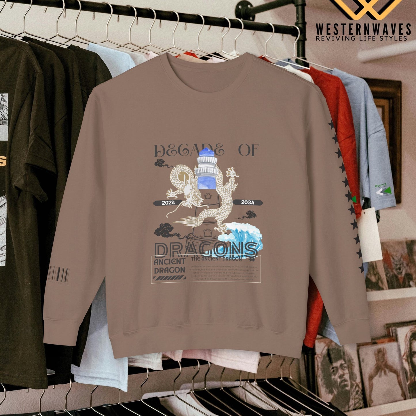 Unisex Lightweight Crewneck Sweatshirt_ N3+ Series ULWCSS PT2WW013_ Limited Edition Conscious Fashion Collaboration by WesternWaves: