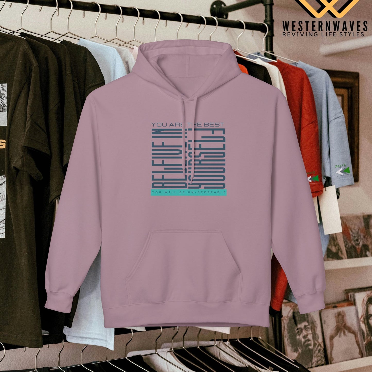 Unisex Midweight Softstyle Fleece Hoodie_ N2+ Series SMWSSFH PT2WW005_Limited Edition Luxuriously Soft 100% Cotton Face by WesternWaves: