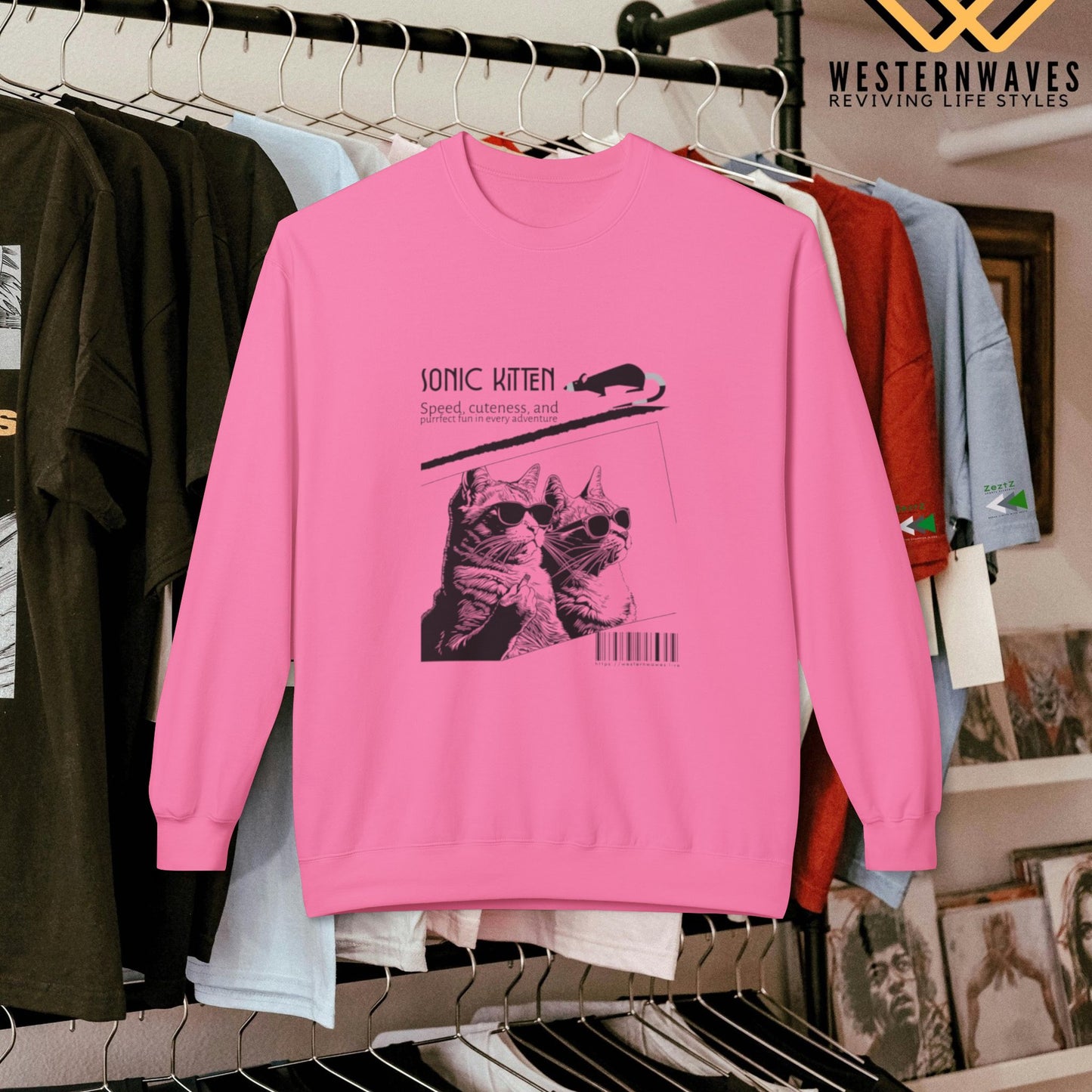 Unisex Midweight Fleece Crewneck Sweatshirt_ N3+ Series UXMWFCS PT2WW015_ WesternWaves Signature Limited Edition: