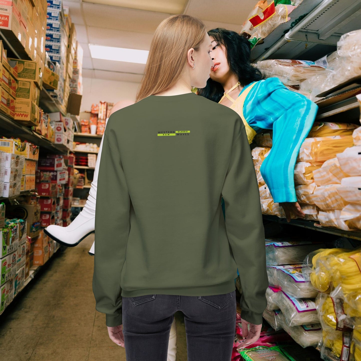 Unisex Midweight Softstyle Fleece Crewneck Sweatshirt_ N2+ Series USMWSSFCNSS PT2WW009_ Limited Edition Stylish Eco-conscious Raw Classic by WesternWaves: