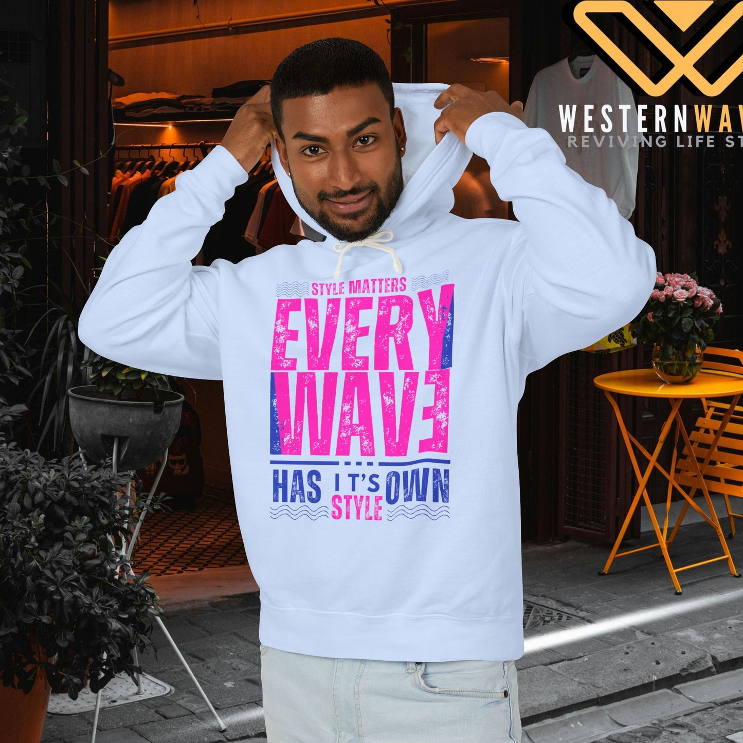 Lightweight Hooded Sweatshirt - Sustainable US Cotton - N3+ Series LWHSS PT2WW009_ Limited Edition Trend Seekers Design by WesternWaves: