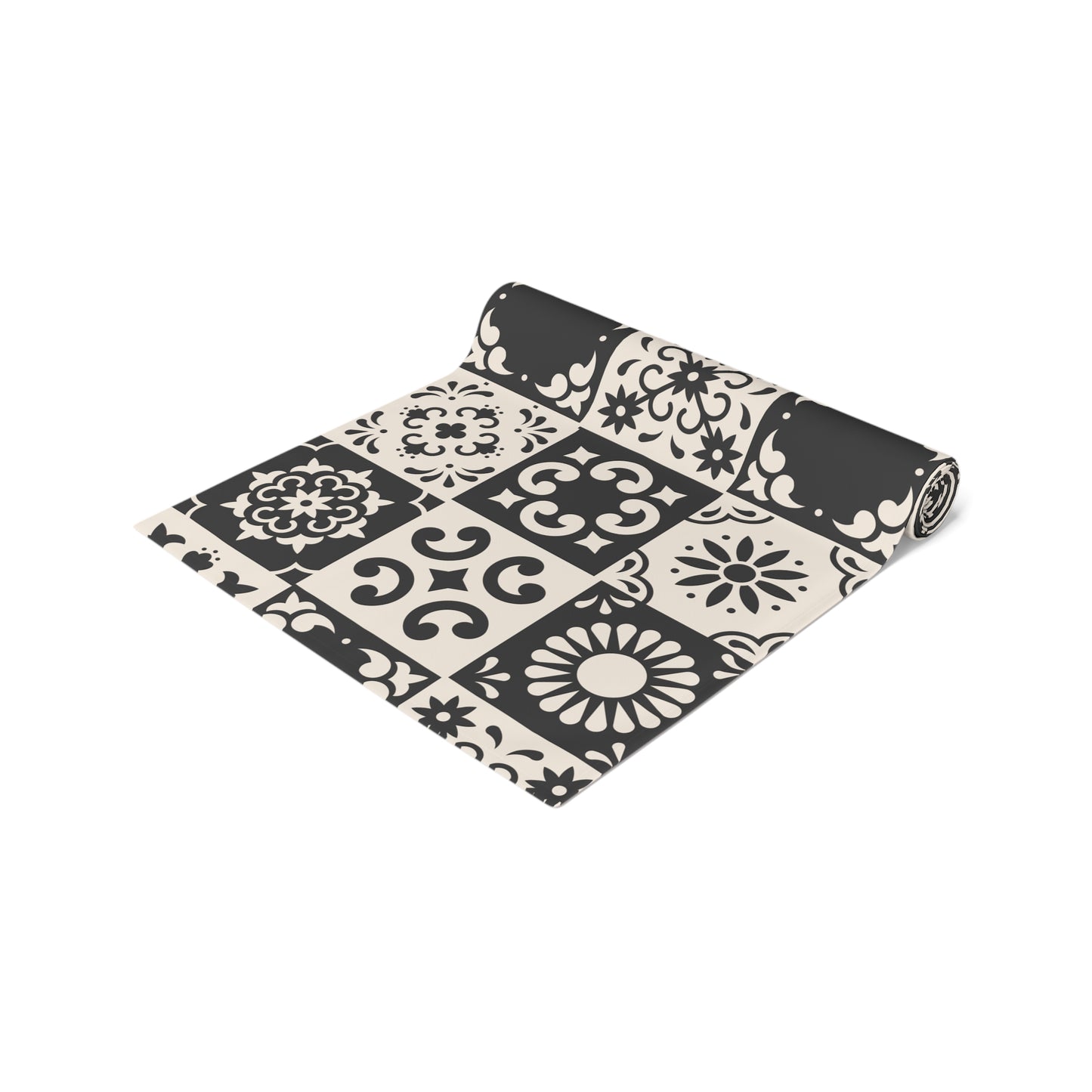 Table Runner (Cotton, Poly)_ Elegant Black and White Table Runner_ N7+ Series TRUNNER PT2WW001_ Limited Edition by WesternWaves: