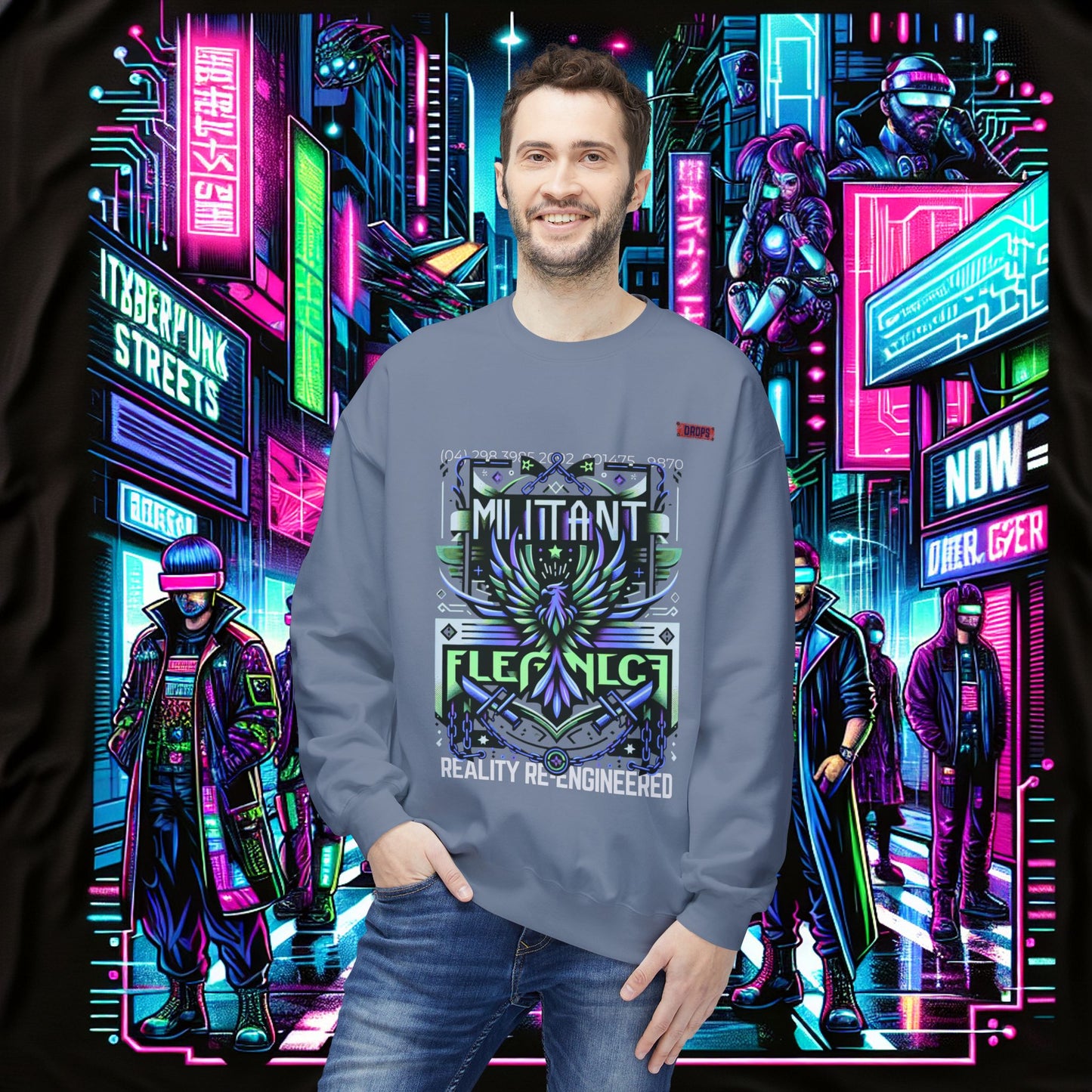 Unisex Midweight Softstyle Fleece Crewneck Sweatshirt_ Series N8+ USMWSSFCNSS PT2WW001_ UWD 0027_ Limited Edition Graphic Pullover by WesternWaves:
