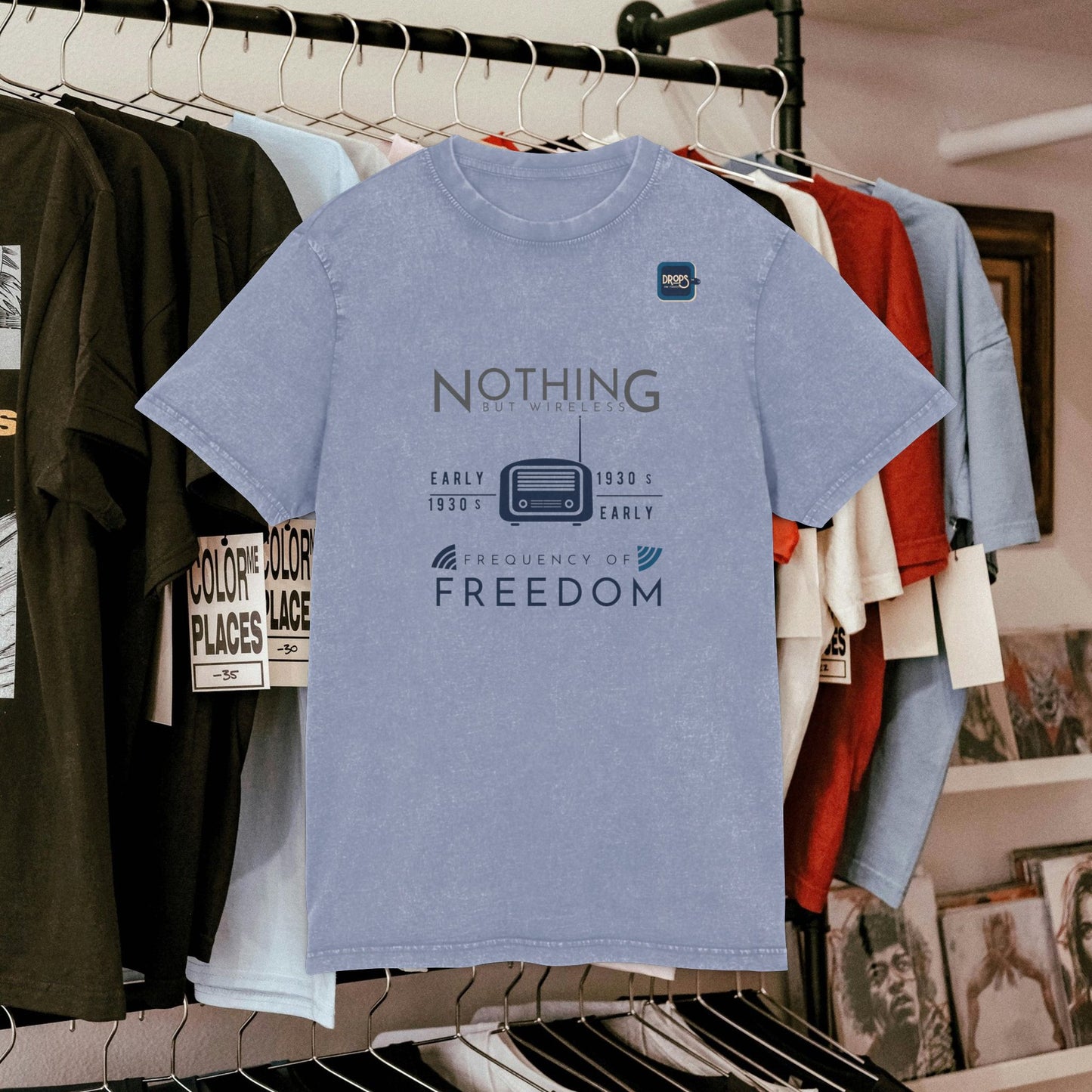 Unisex Vintage Acid Washed Freedom Tee – N6+ Series VAWFTEE PT2WW001_ Limited Edition by WesternWaves_