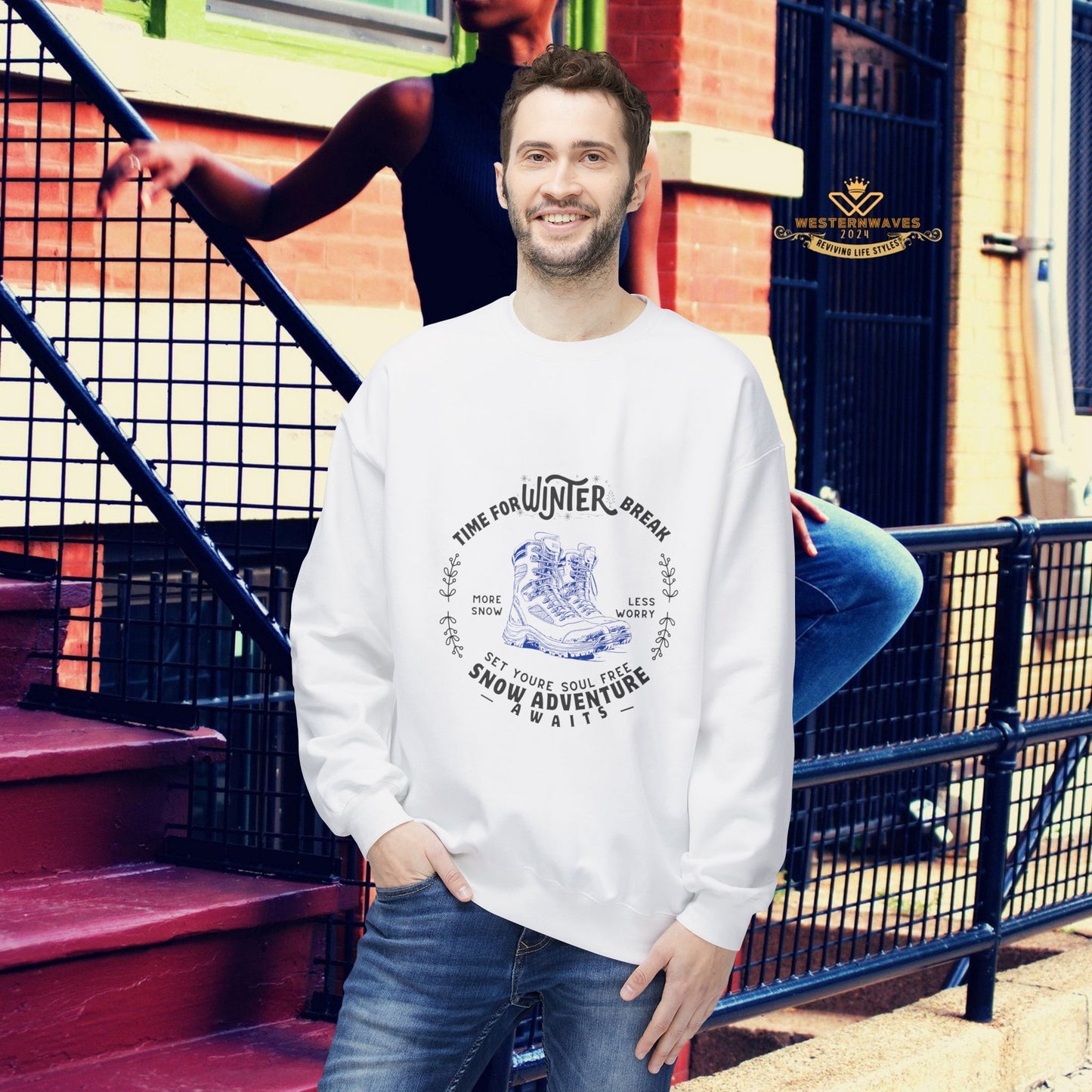 Unisex Midweight Softstyle Fleece Crewneck Sweatshirt_ N3+ Series USMWSSFCNSS PT2WW002_ Limited Edition Stylish Eco-conscious Raw Classic by WesternWaves: