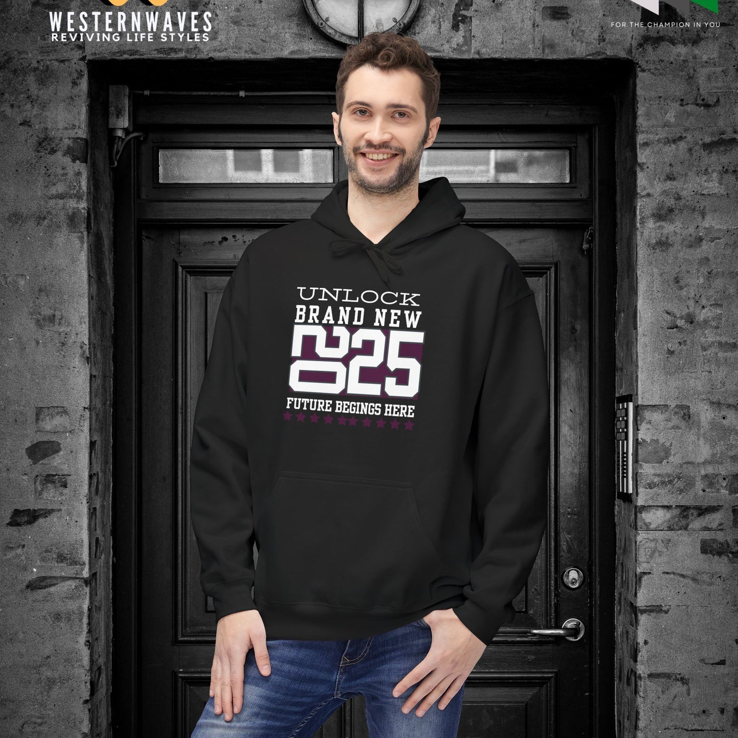 Unisex Midweight Softstyle Fleece Hoodie_ N3+ Series USMWSSFH PT2WW009_ Limited Edition Luxuriously Soft 100% Cotton Face by WesternWaves: