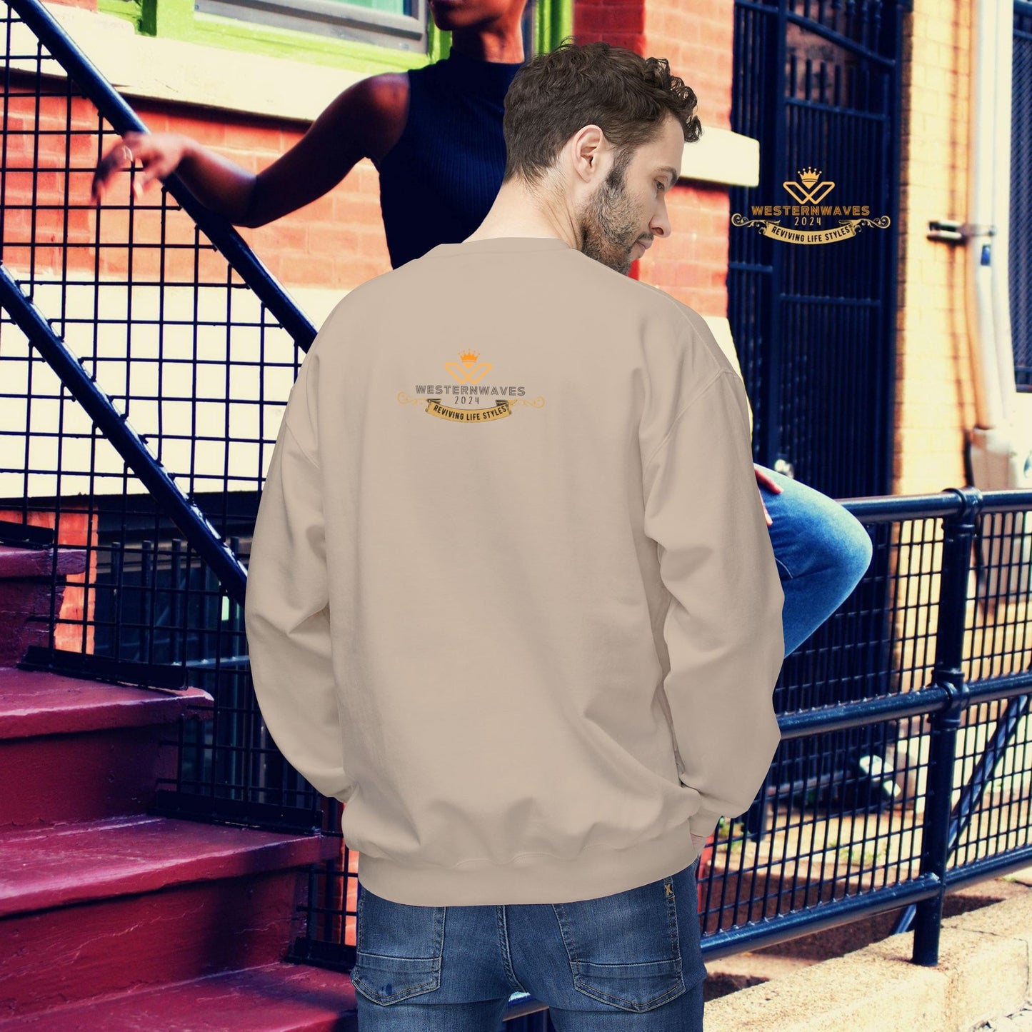 Unisex Midweight Softstyle Fleece Crewneck Sweatshirt_ N3+ Series USMWSSFCNSS PT2WW002_ Limited Edition Stylish Eco-conscious Raw Classic by WesternWaves: