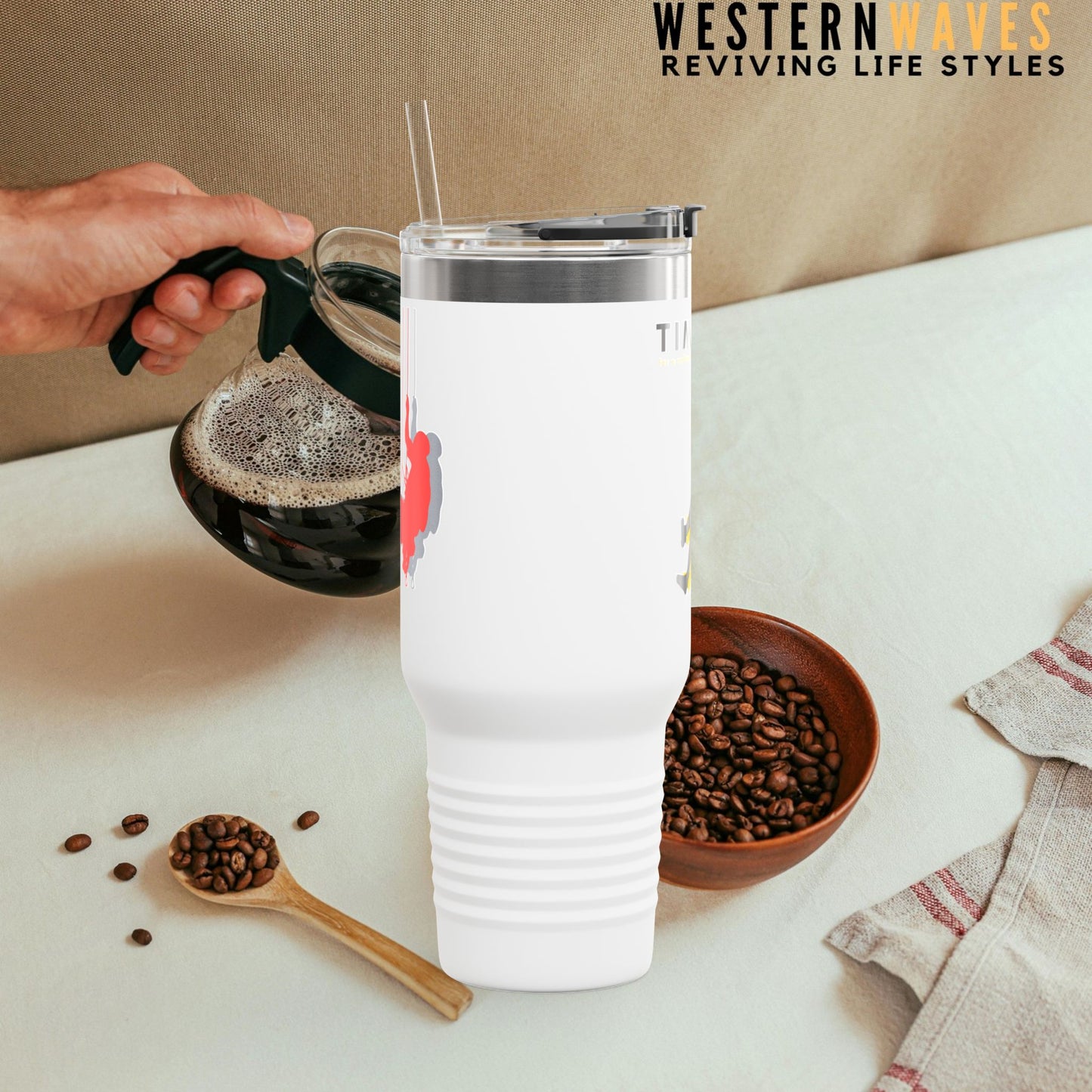 Adventure Insulated Travel Mug_ 40oz with Time & Freedom Design_ N7+ Series AITMUG PT2WW001_ Limited Edition by WesternWaves:
